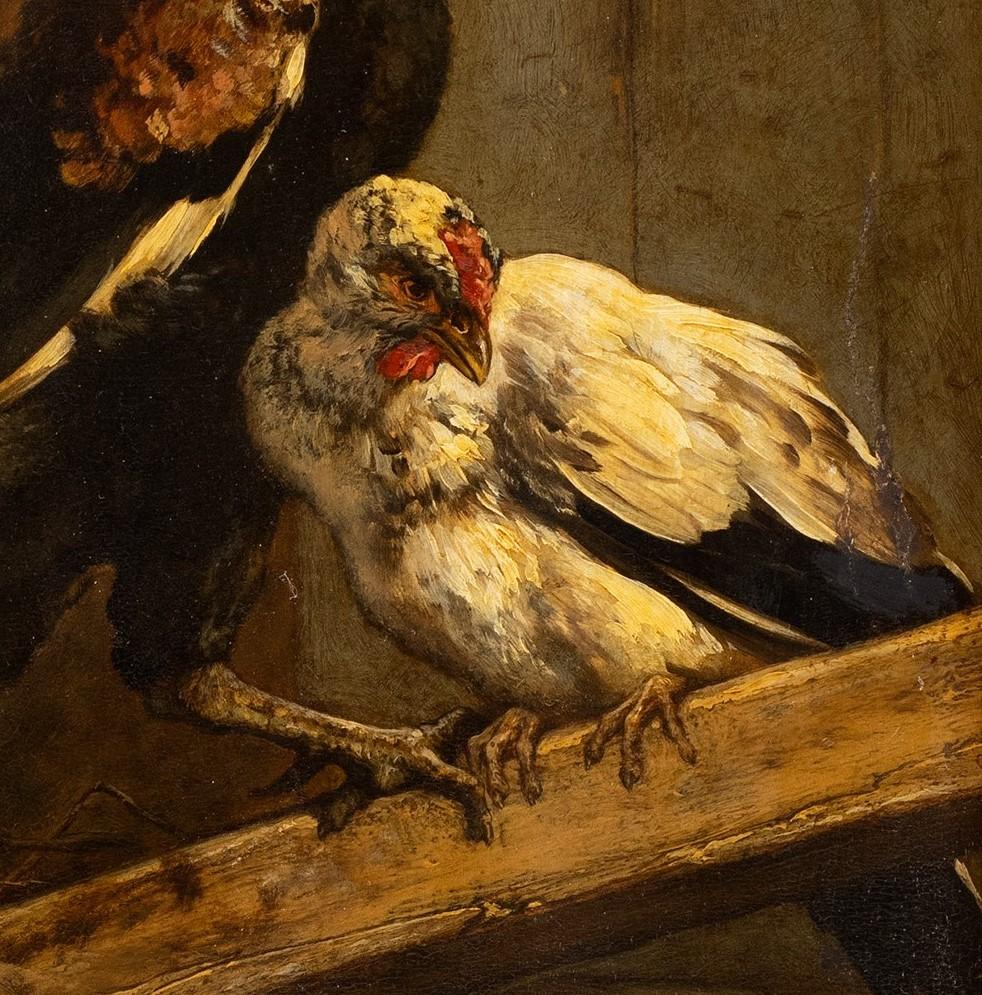Crowing Rooster and Hens Charles Michel Maria Verlat (Belgian. 1824-1890) 3