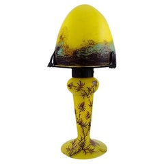 Charles Vessière, Nancy, Table Lamp in Yellow and Blue/Brown Art Glass