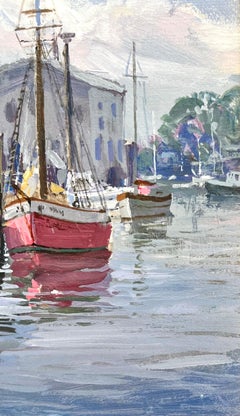 Impressionist Marine Boat Landscape "Small Boat on the New England Harbor"