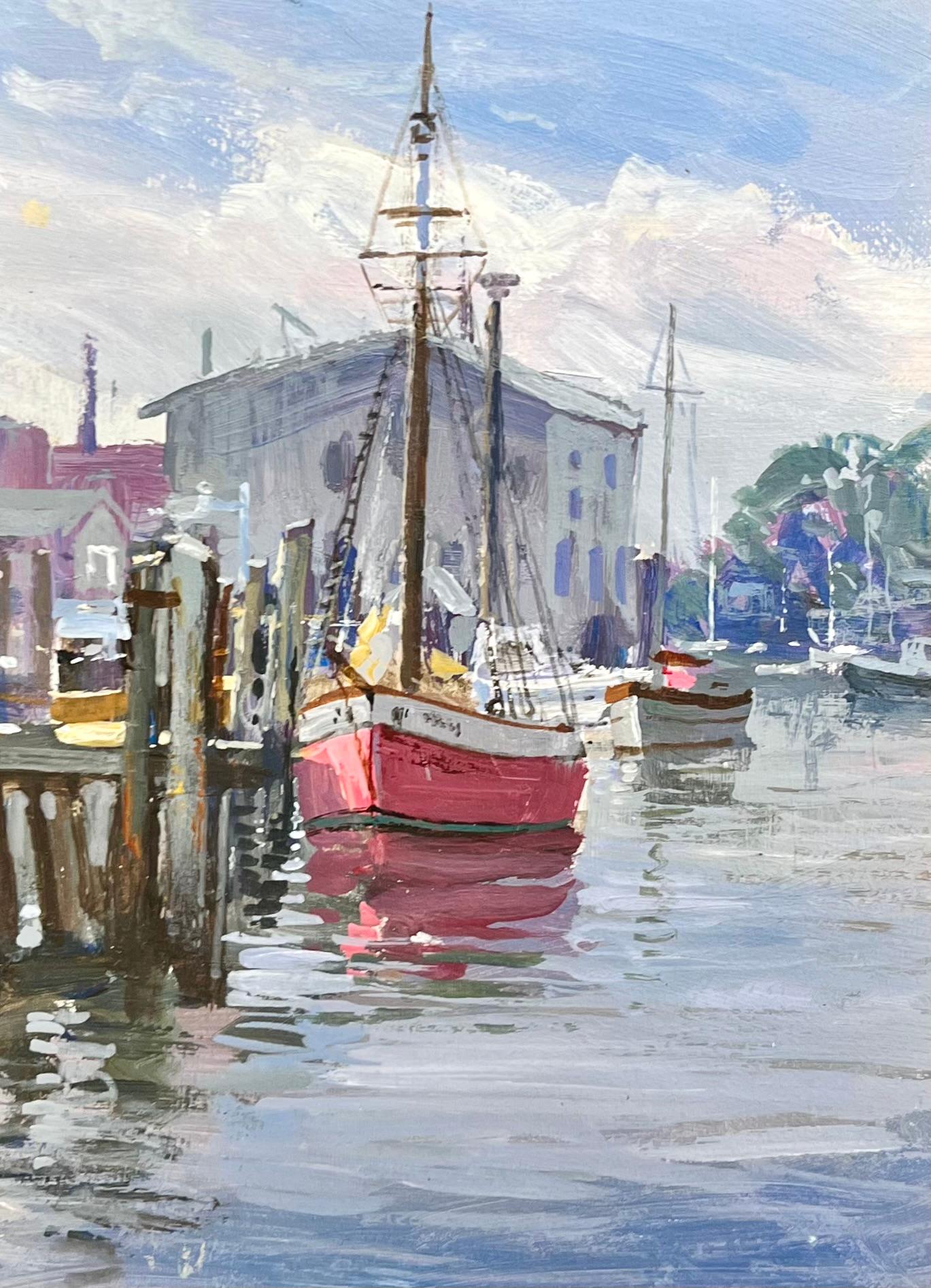 Still-Life Painting Charles Vickery - Impressionist Marine Boat Landscape "Small Boat on the New England Harbor"