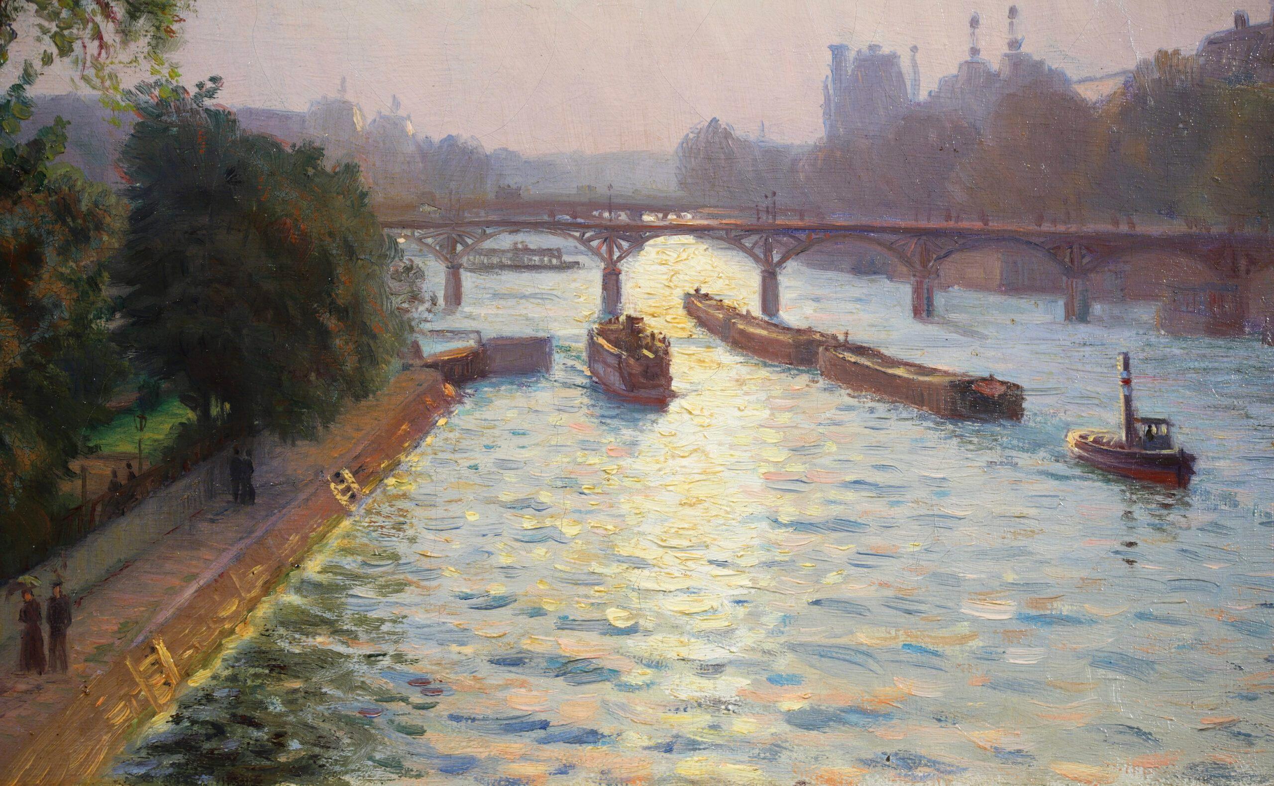 A view from the Pont Neuf - Impressionist Landscape Oil by Charles Guilloux For Sale 3