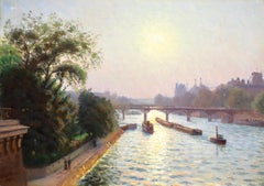 A view from the Pont Neuf - Impressionist Landscape Oil by Charles Guilloux