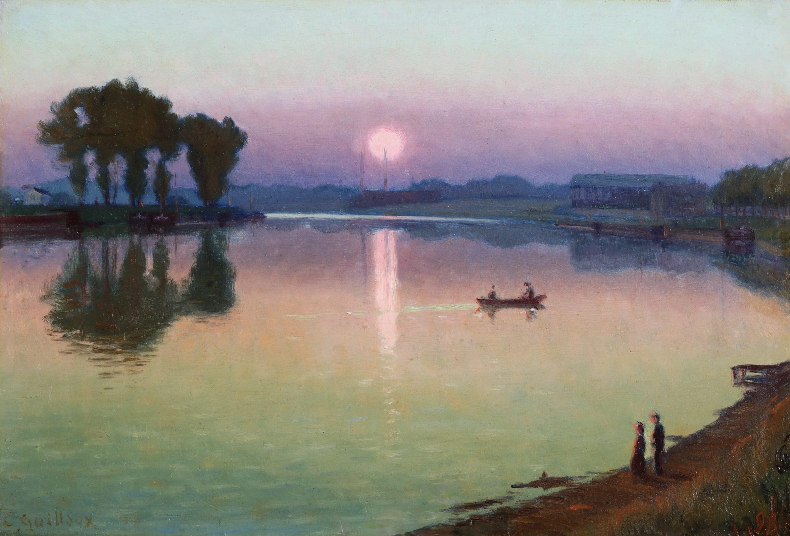 Clair de lune - Pintura al óleo de paisaje impresionista de Charles Guilloux - Painting de Charles-Victor Guilloux