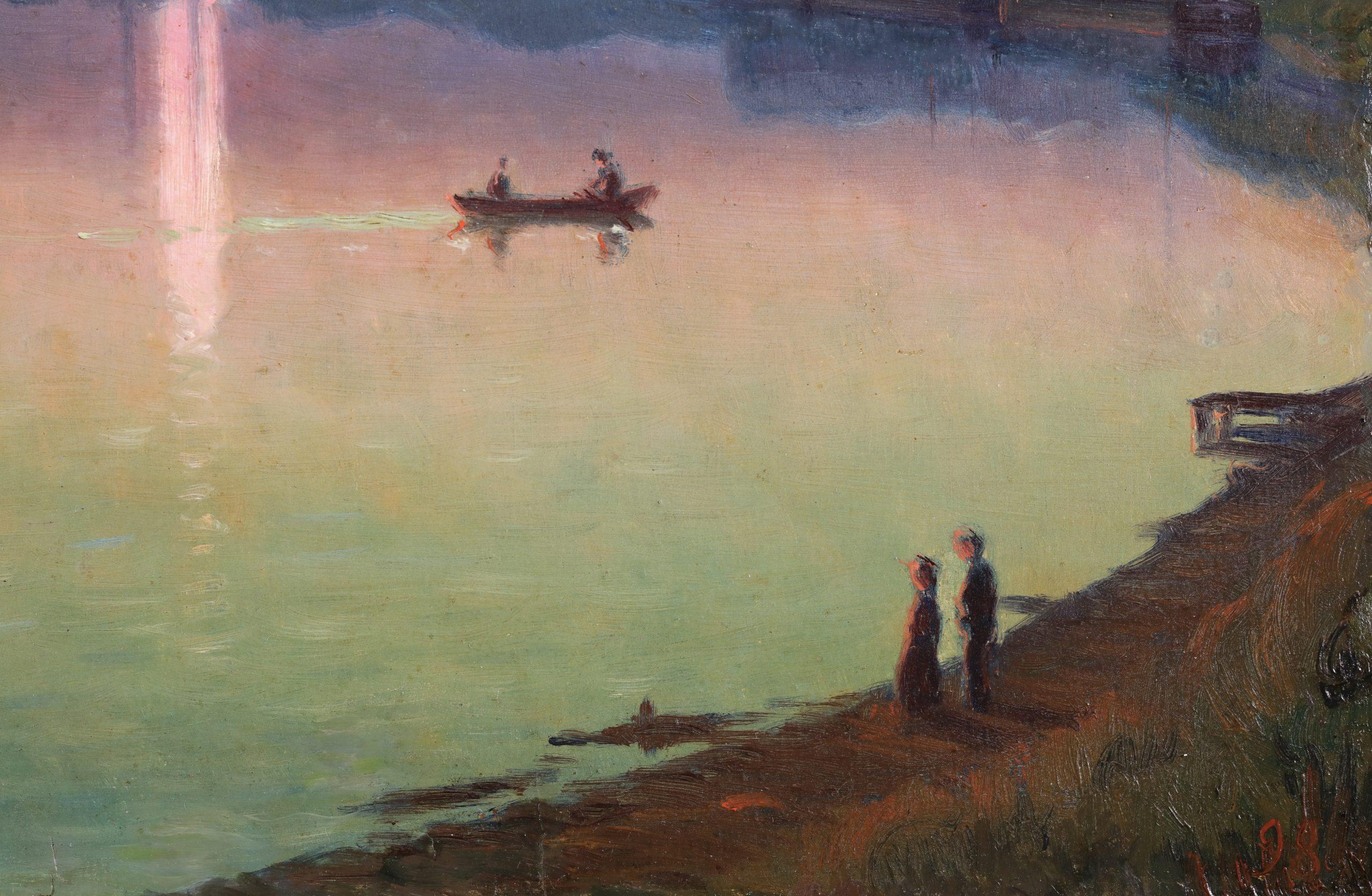 Clair de lune - Pintura al óleo de paisaje impresionista de Charles Guilloux - Landscape Painting Marrón de Charles-Victor Guilloux