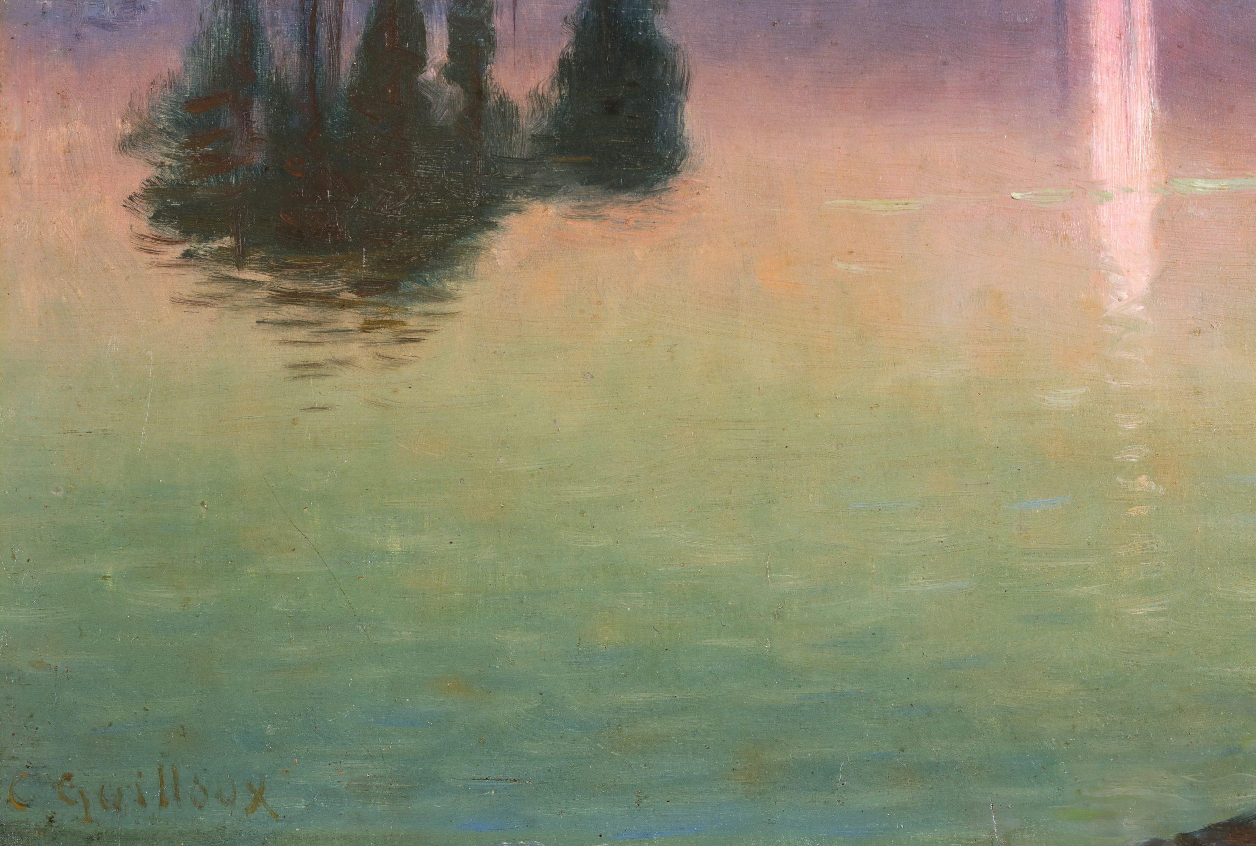 Clair de lune - Pintura al óleo de paisaje impresionista de Charles Guilloux en venta 1