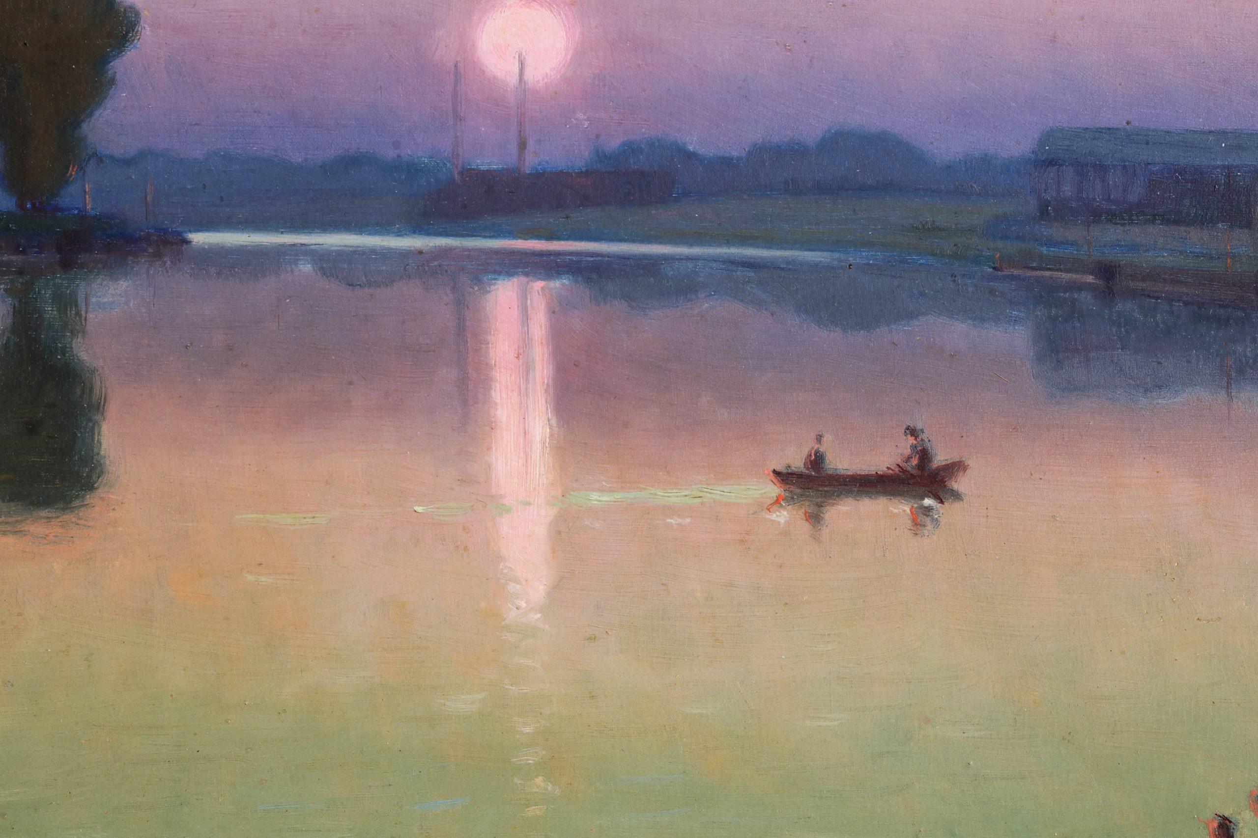 Clair de lune - Pintura al óleo de paisaje impresionista de Charles Guilloux en venta 2
