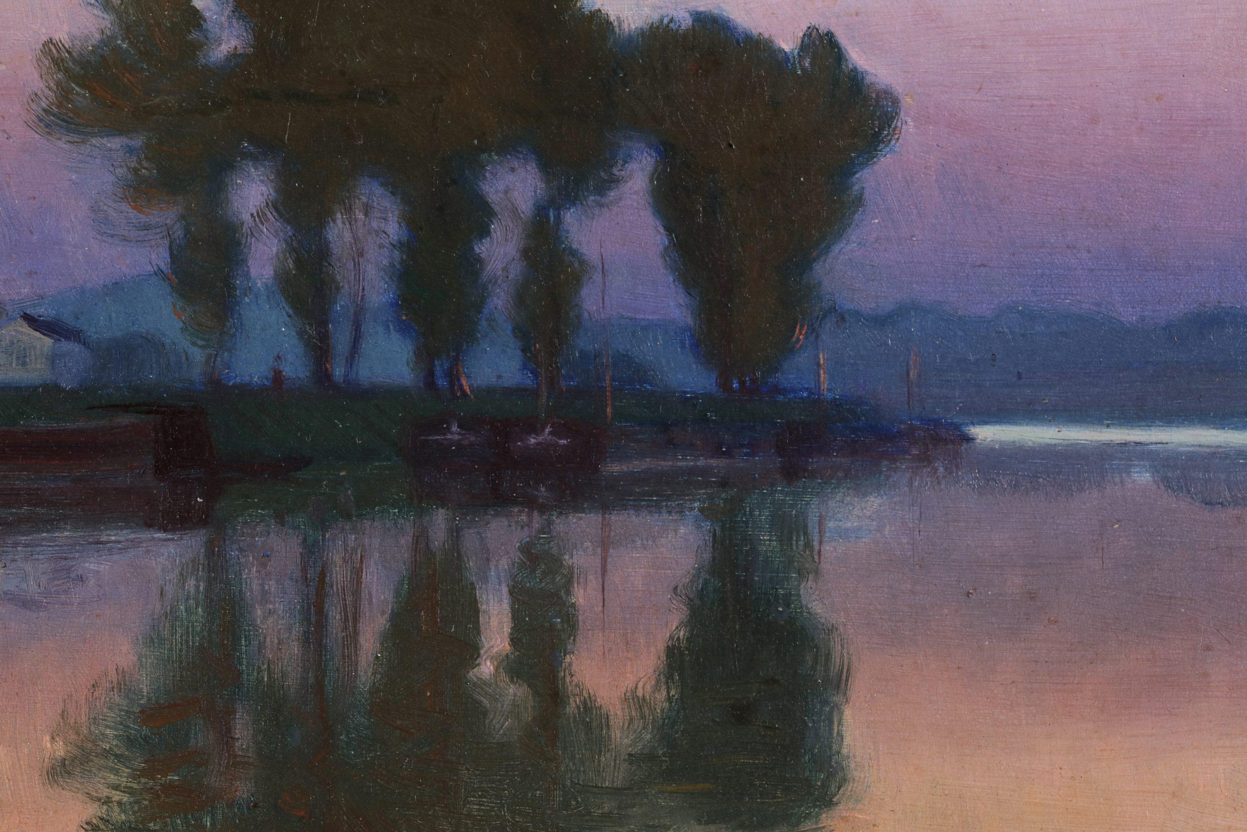 Clair de lune - Pintura al óleo de paisaje impresionista de Charles Guilloux en venta 4