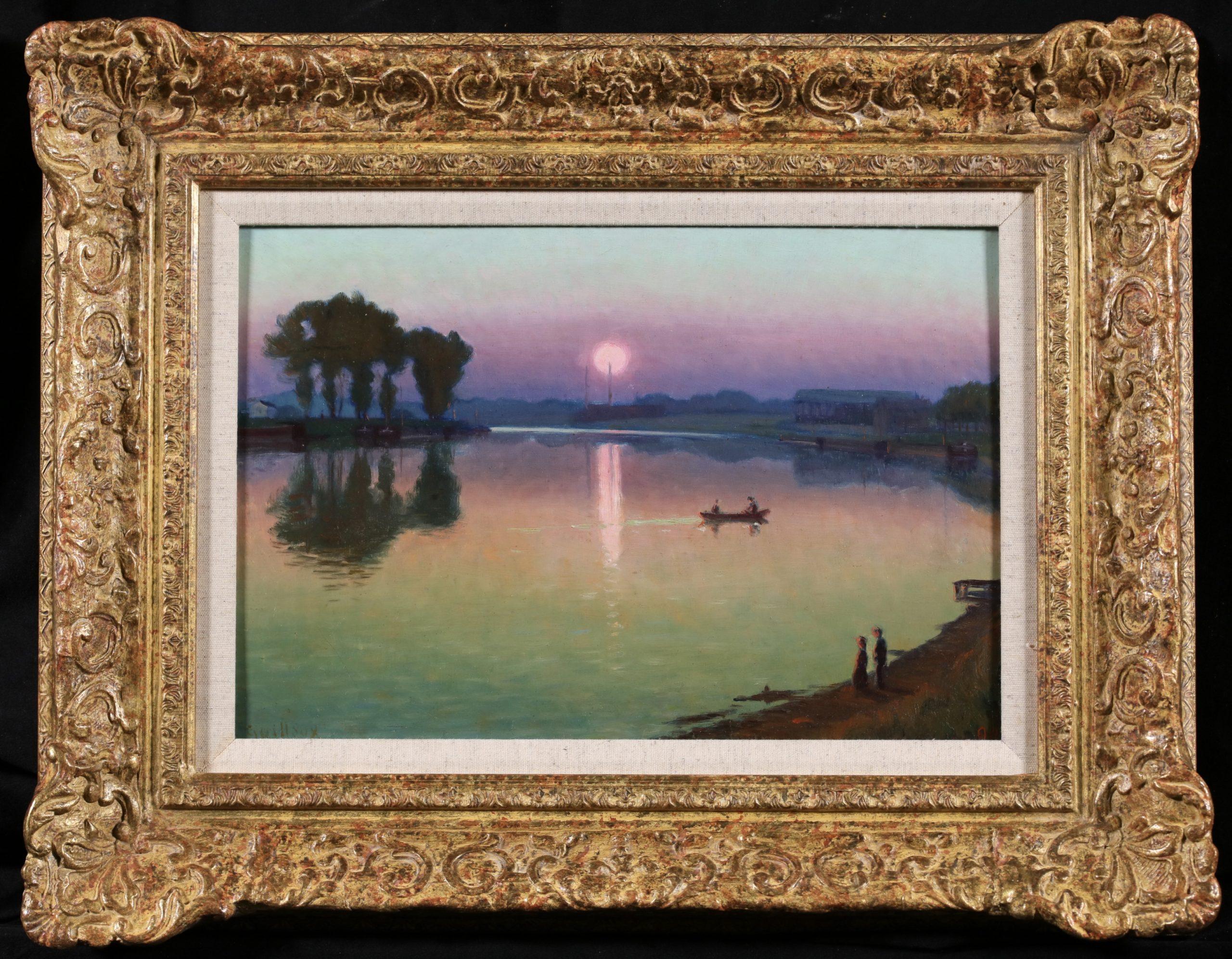 Landscape Painting de Charles-Victor Guilloux - Clair de lune - Pintura al óleo de paisaje impresionista de Charles Guilloux