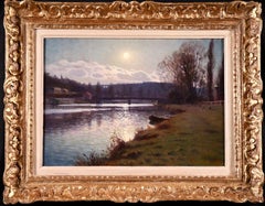 Winter Twilight - Impressionist Oil, Night River Landscape by Charles Guilloux