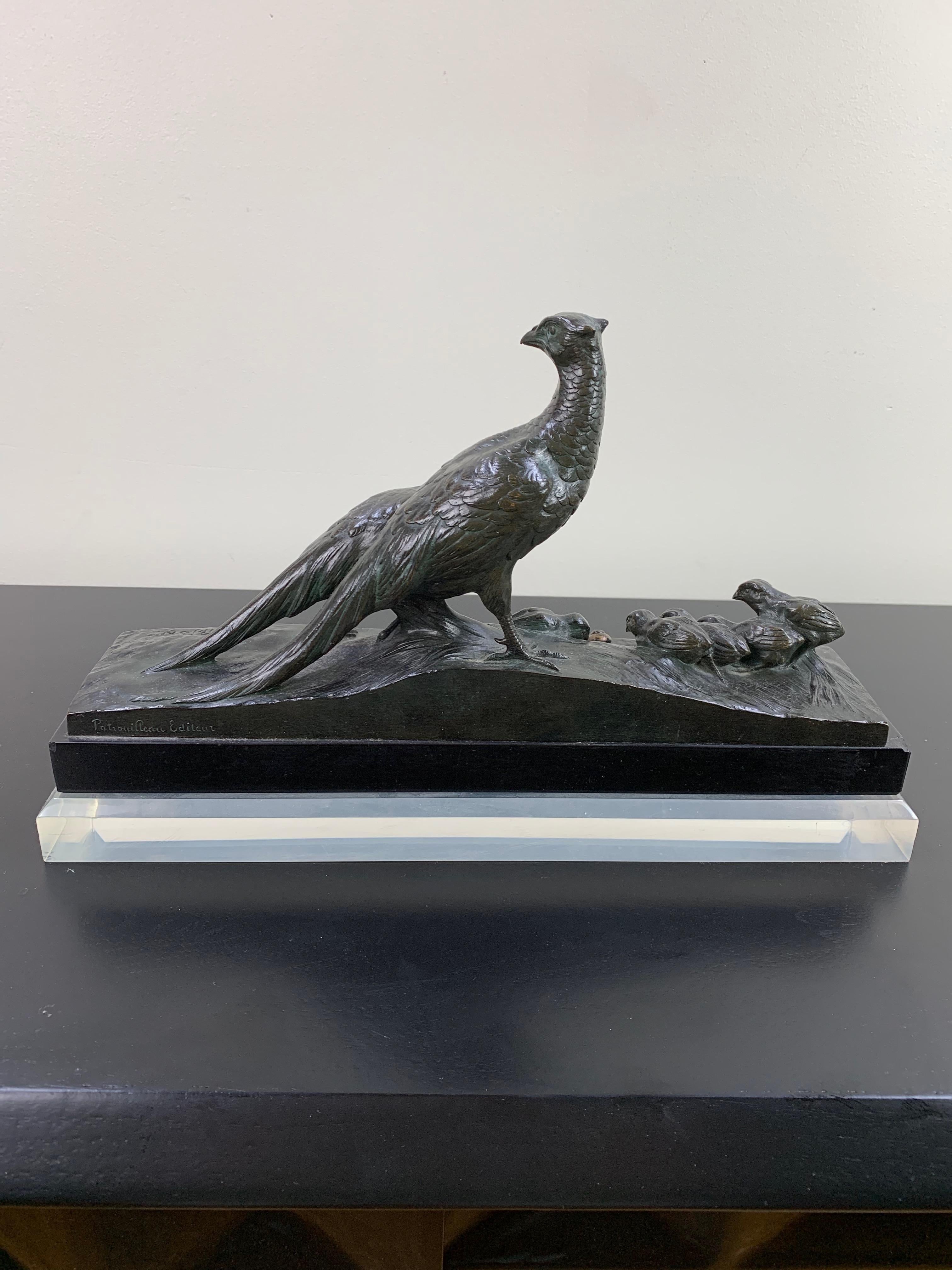 Napoleon III Bronze Study by Charles Virion a Figural Study of a Pheasant Family and a Snail For Sale