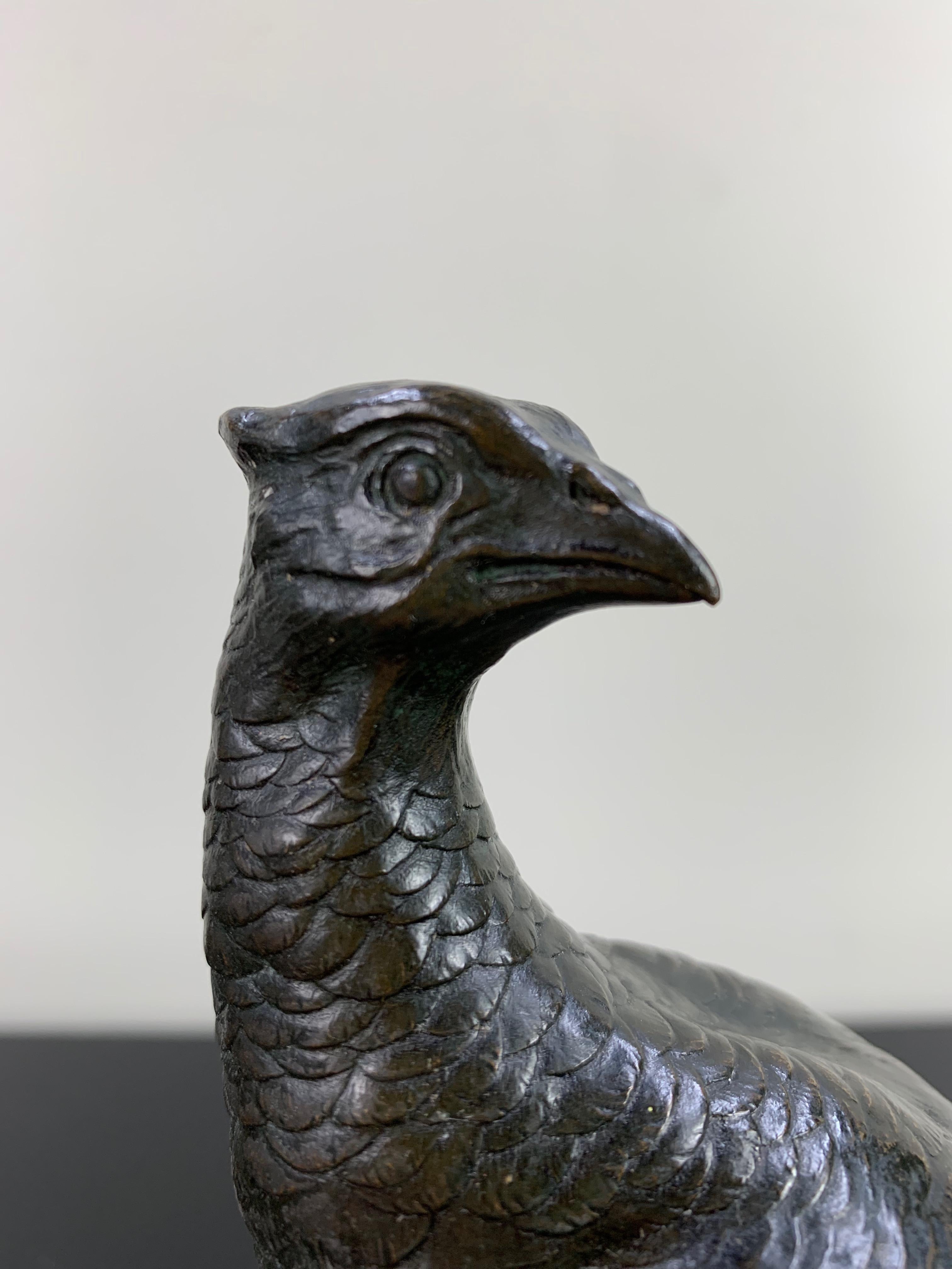 19th Century Bronze Study by Charles Virion a Figural Study of a Pheasant Family and a Snail For Sale