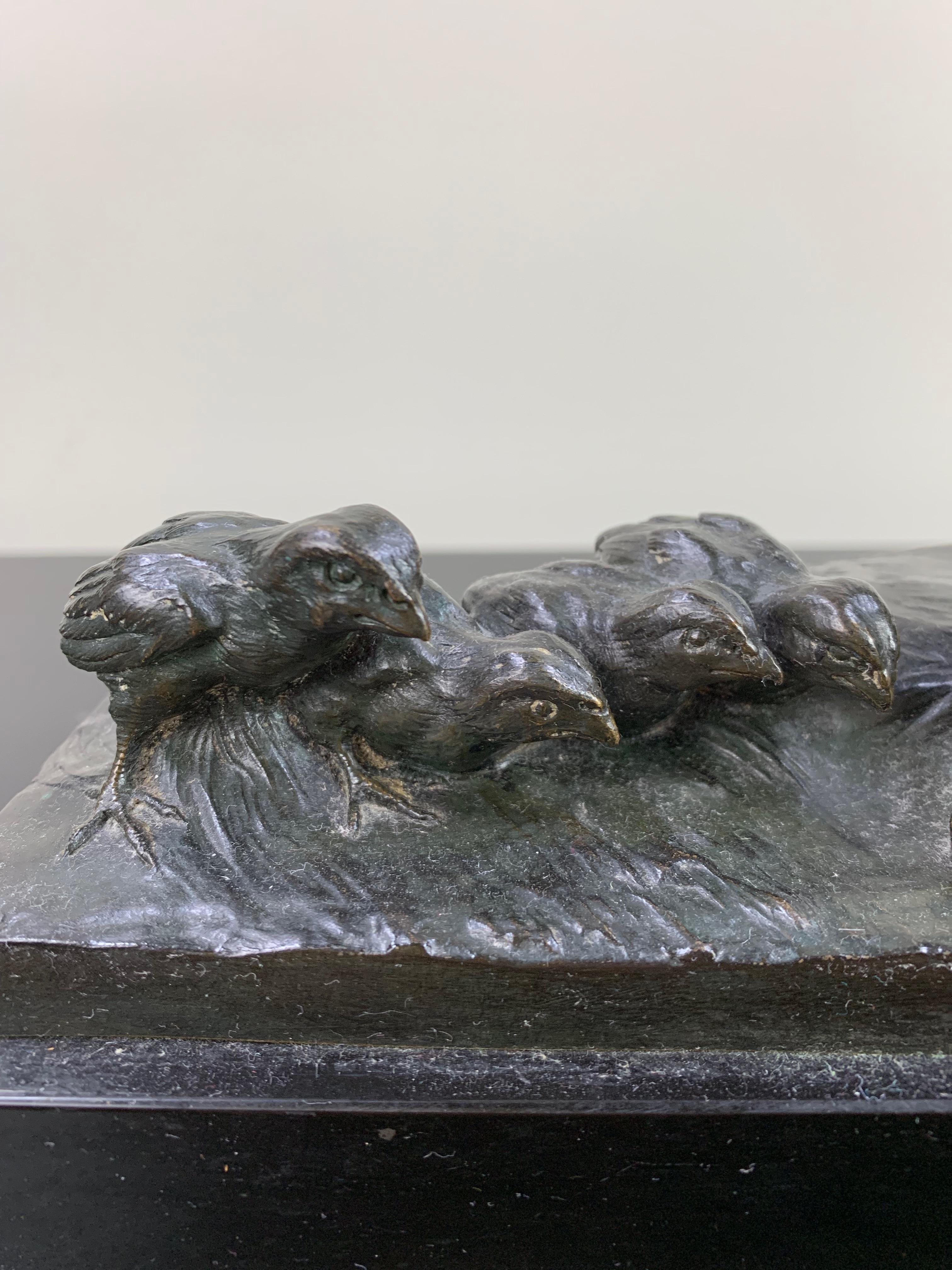 Bronze Study by Charles Virion a Figural Study of a Pheasant Family and a Snail For Sale 1