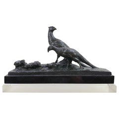 Antique Bronze Study by Charles Virion a Figural Study of a Pheasant Family and a Snail