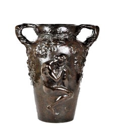 Charles Vital-Cornu, Französische Jugendstil-Bronze-Skulptur Blumenvase, 1900er Jahre