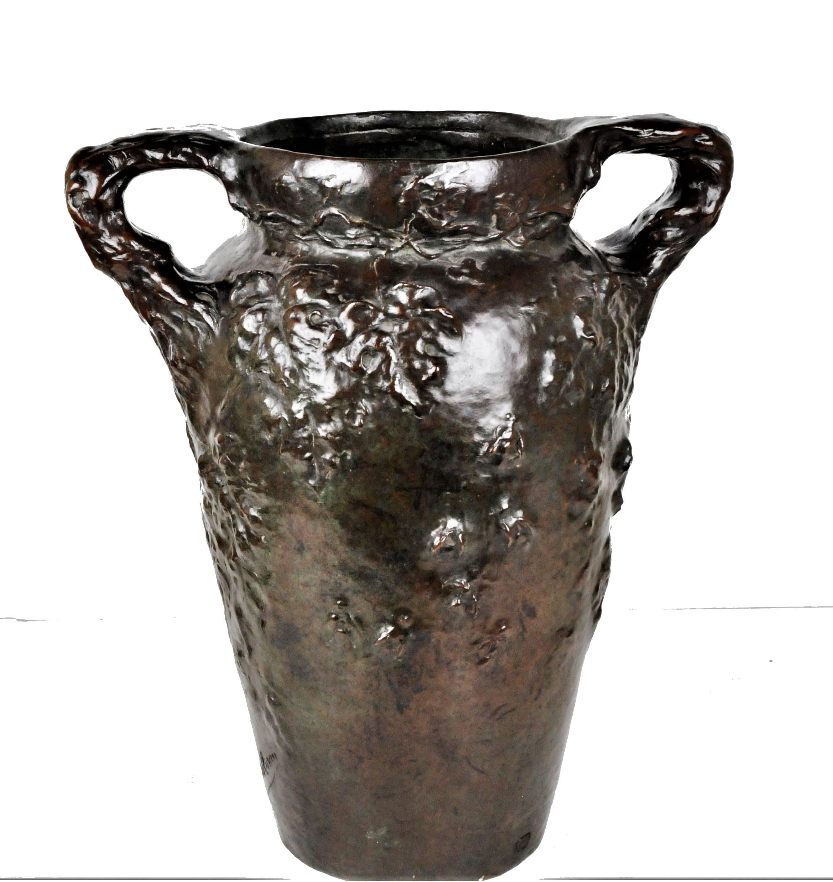 Charles Vital-Cornu, French Art Nouveau Bronze Sculptural Floral Vase, 1900s In Good Condition For Sale In New York, NY