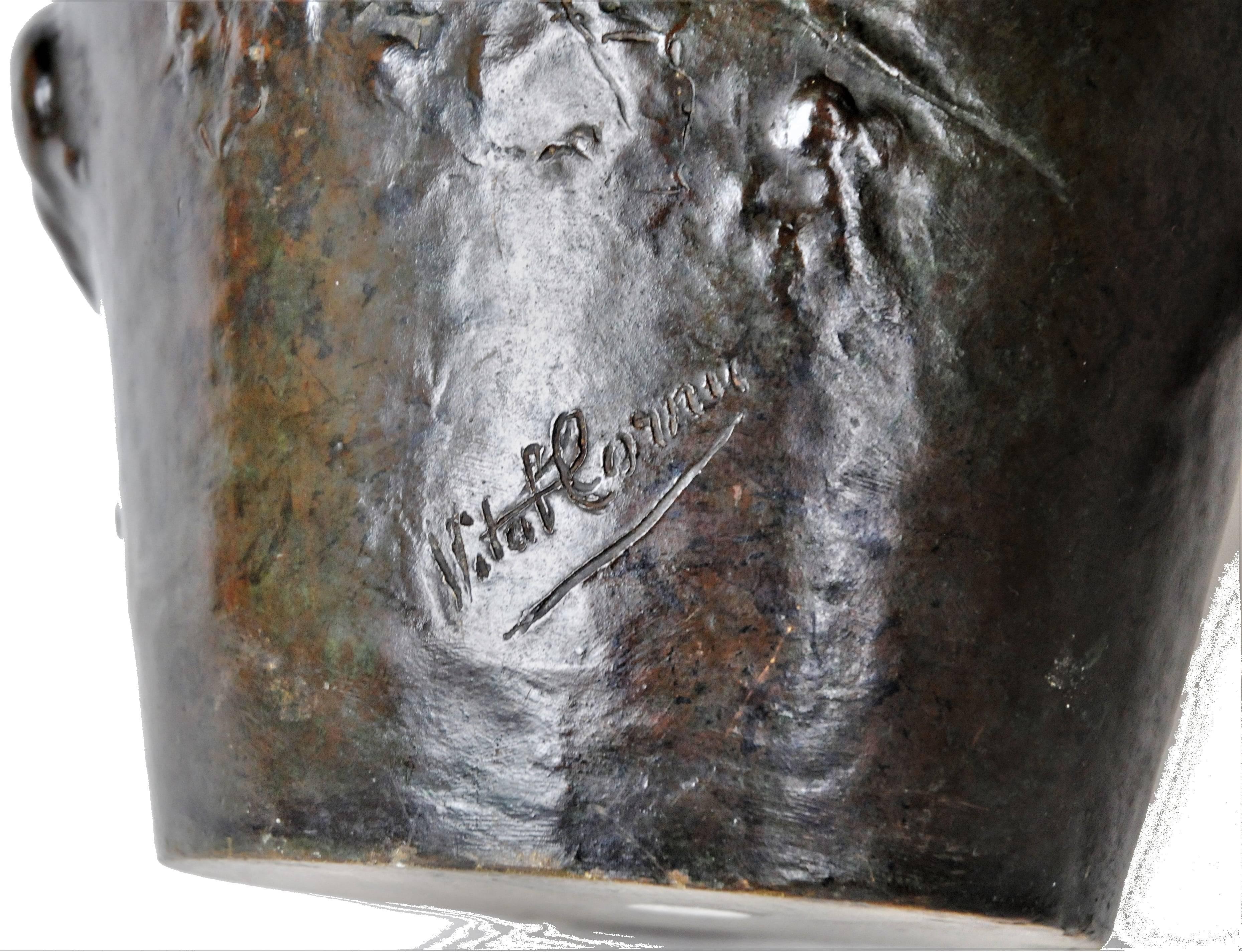 Charles Vital-Cornu, Französischer Jugendstil, plastische Blumenvase Bronze, 1900er Jahre im Angebot 1