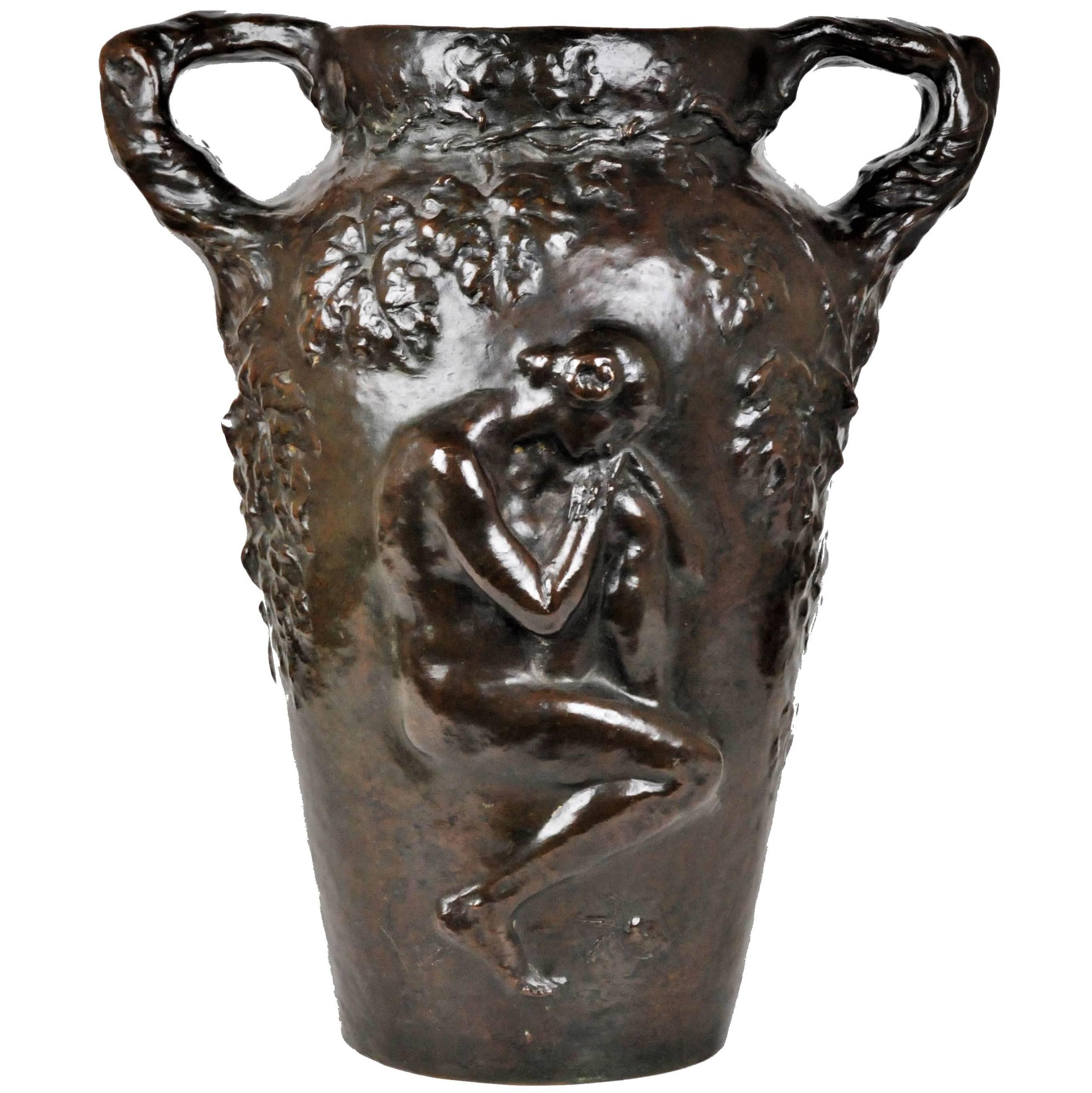 Charles Vital-Cornu, French Art Nouveau Bronze Sculptural Floral Vase, 1900s For Sale