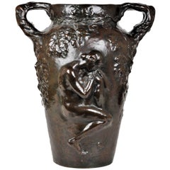 Charles Vital-Cornu, French Art Nouveau Bronze Sculptural Floral Vase, 1900s