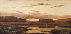 "Paesaggio al tramonto" Charles Volkmar, Paesaggio luminista della Scuola del fiume Hudson