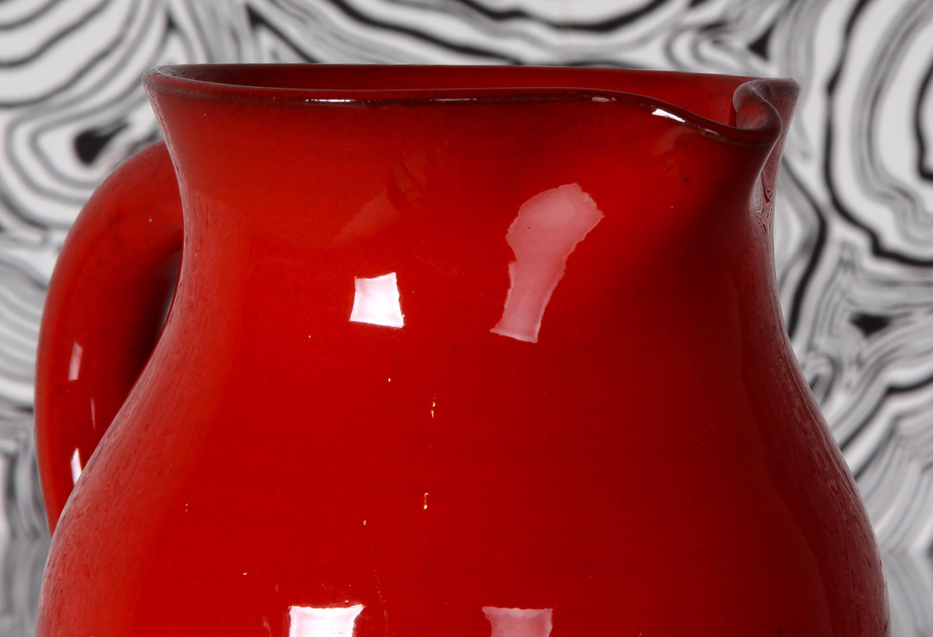 Charles Voltz Vallauris Pottery SET: Brocca e casseruola con tipica smaltatura rossa a bassa cottura in vendita 5