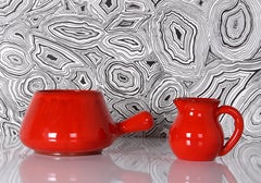 Charles Voltz Vallauris Pottery SET: Jug & Casserole typical low fired red glaze