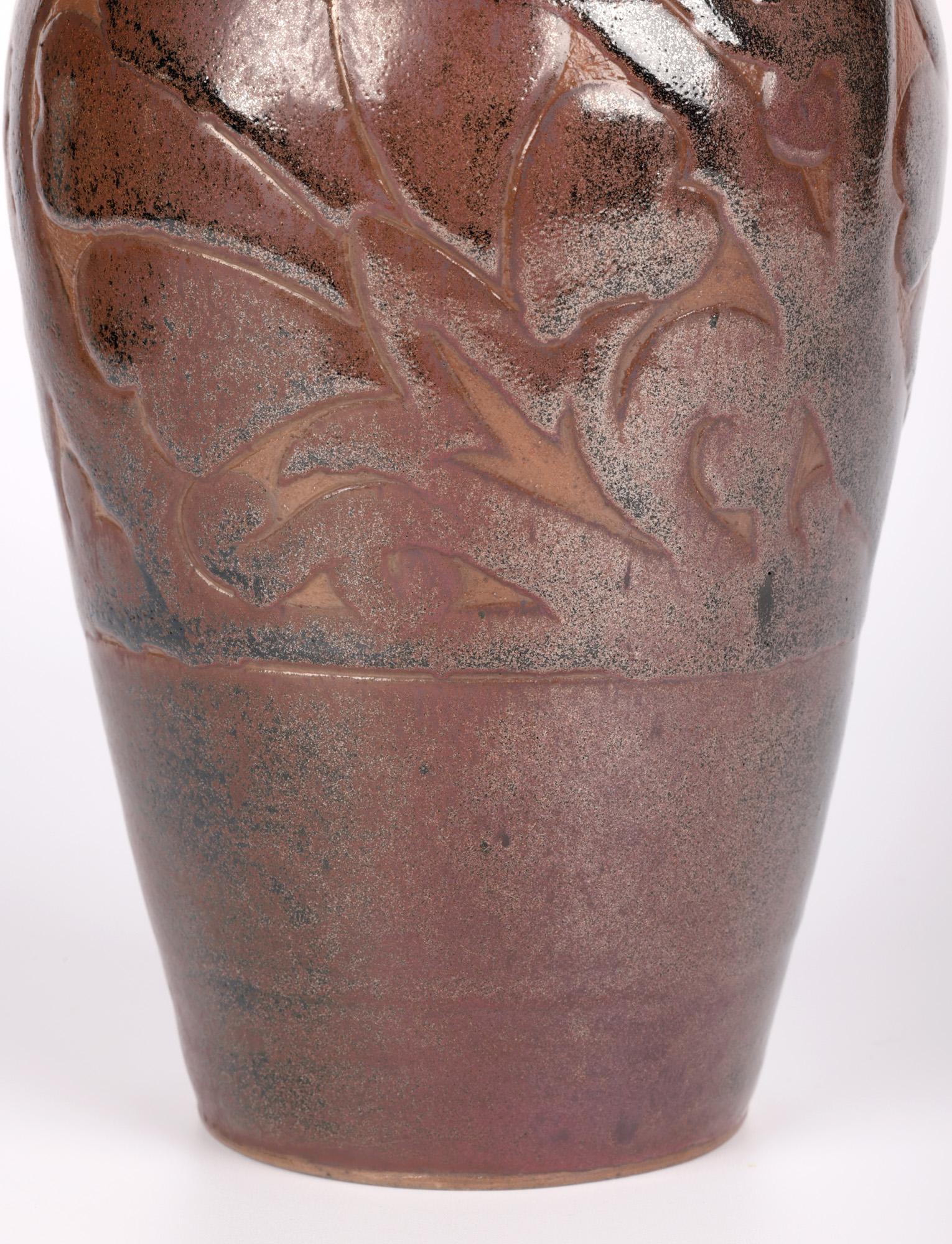 Hand-Crafted Charles Vyse Studio Pottery Foliate Pattern Vase, 1928 For Sale