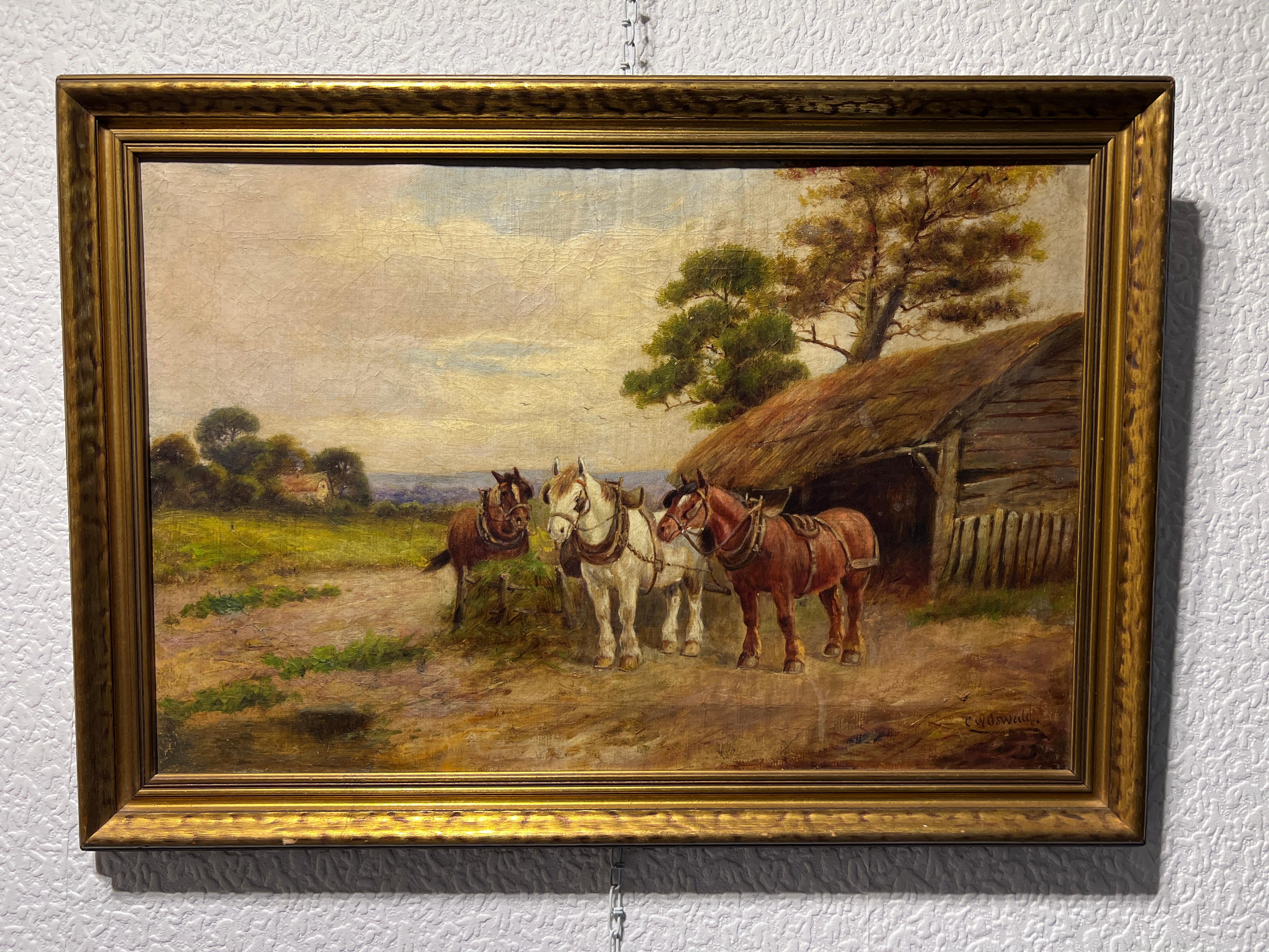 Listed British Artist Charles W.Oswald (b.1850) original oil painting on canvas - Painting by  Charles W. Oswald
