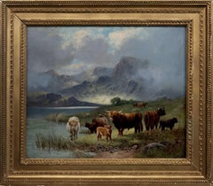 Highland cattle and Scottish mountain scene by Charles W Oswald