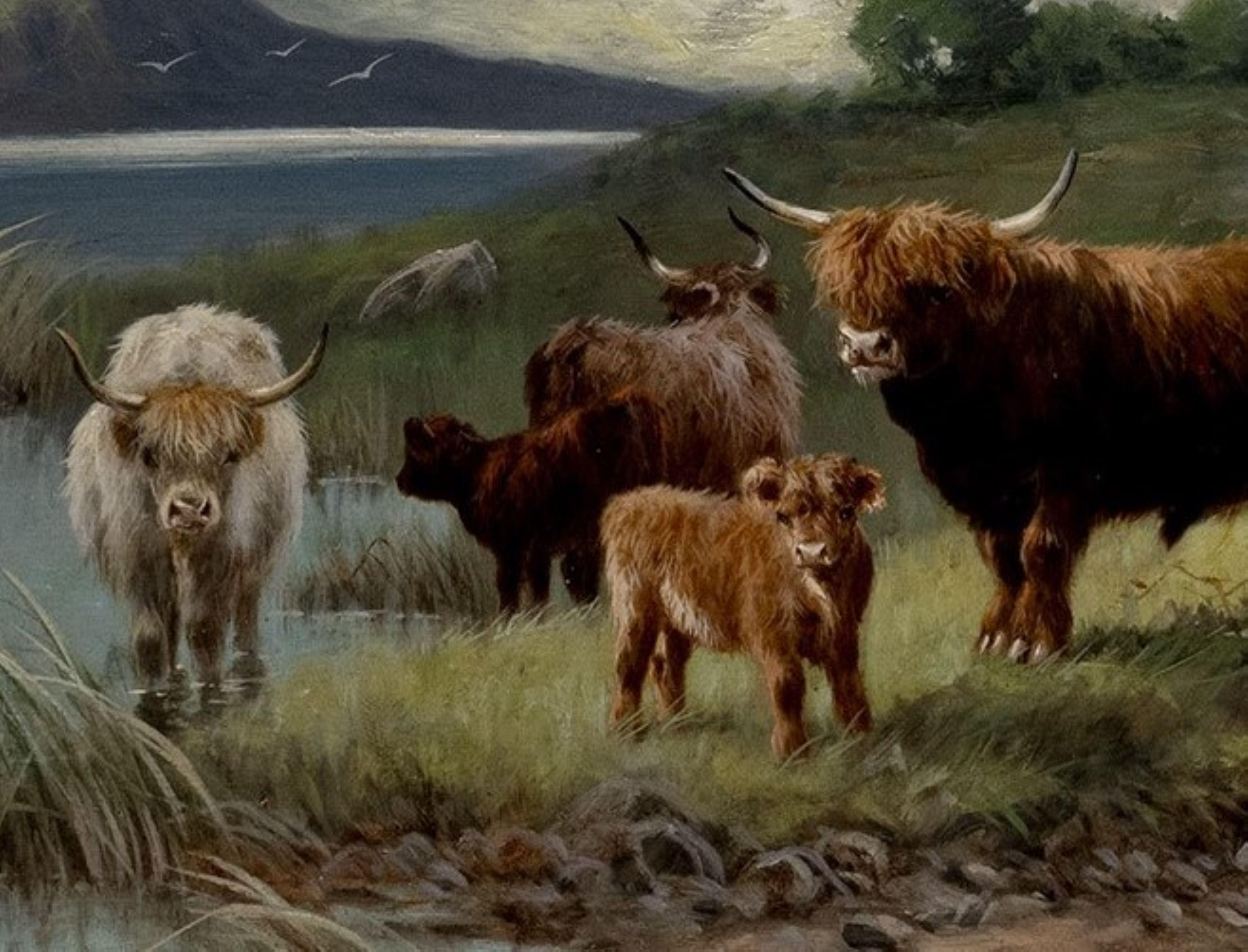 Highland Cattle And Scottish Mountain oil painitng Scene By Charles W Oswald 3