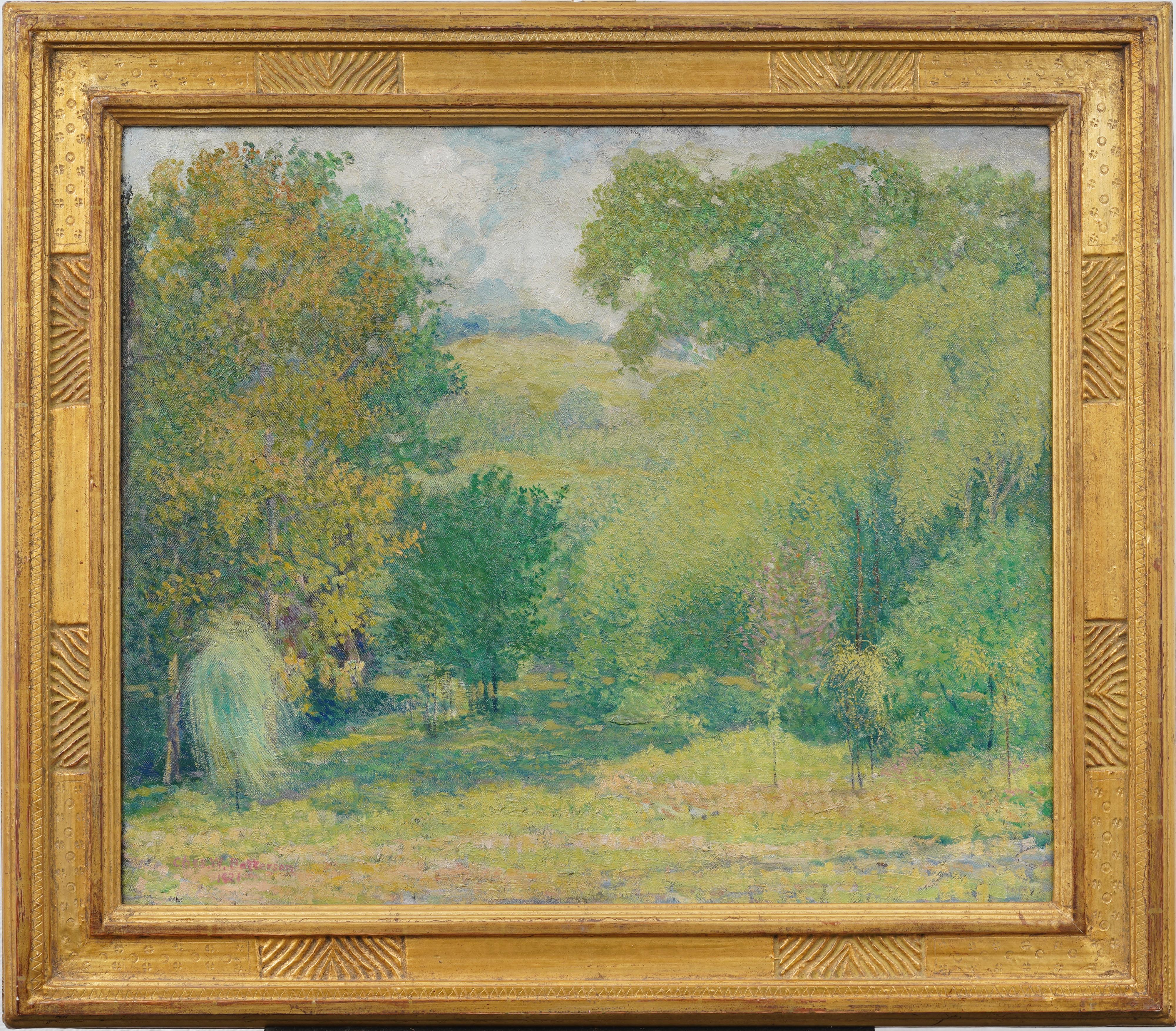 Antike amerikanische Pennsylvania Impressionist Gerahmte Landschaft Seltene Ölgemälde – Painting von Charles W. Patterson
