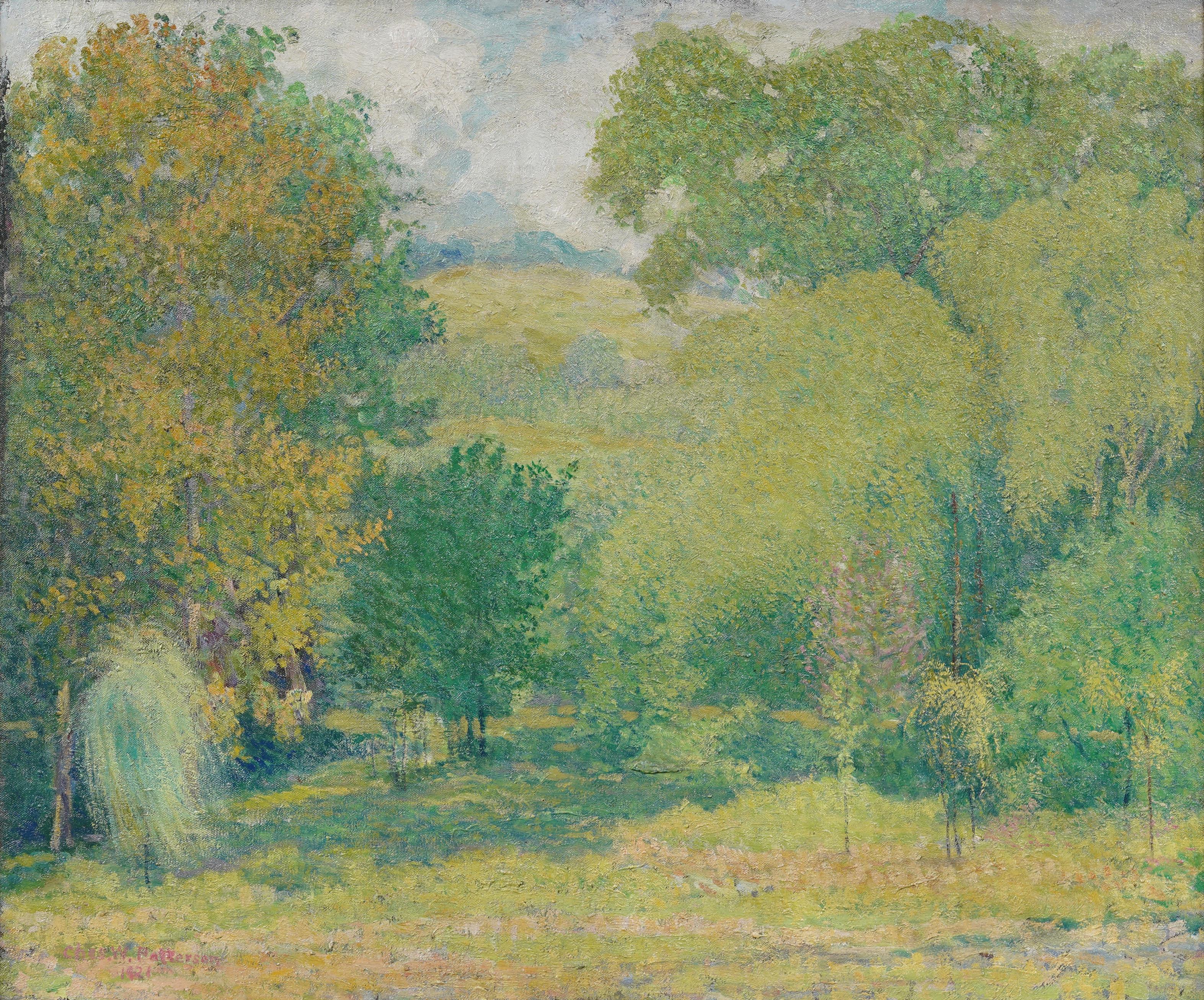 Antike amerikanische Pennsylvania Impressionist Gerahmte Landschaft Seltene Ölgemälde (Moderne), Painting, von Charles W. Patterson