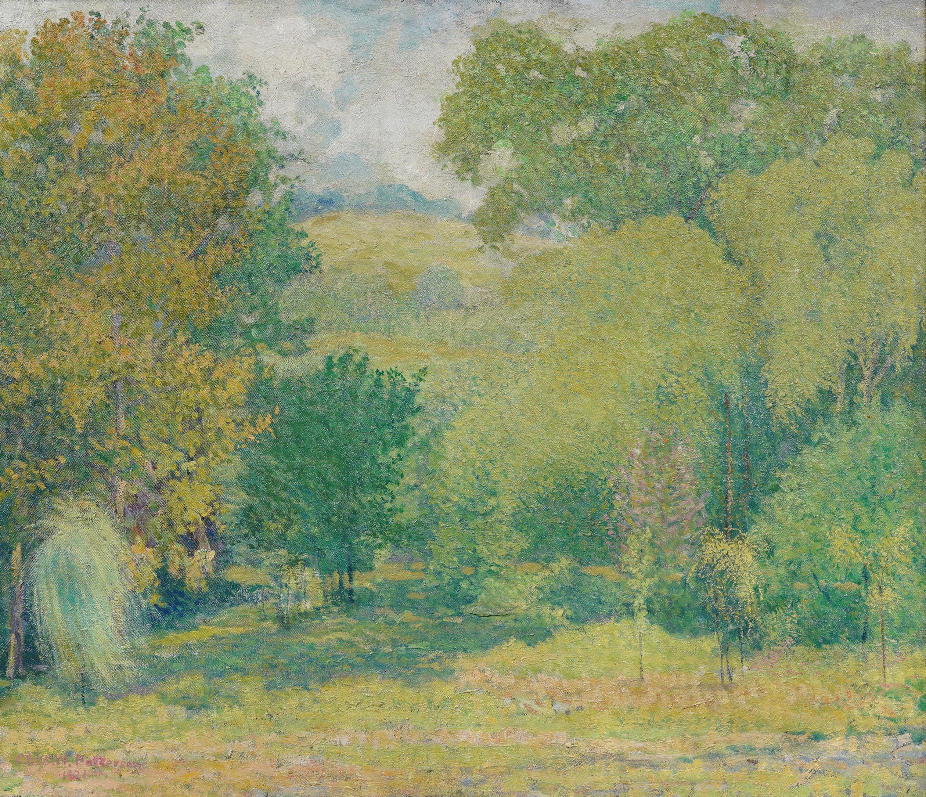 Antike amerikanische Pennsylvania Impressionist Gerahmte Landschaft Seltene Ölgemälde (Braun), Landscape Painting, von Charles W. Patterson