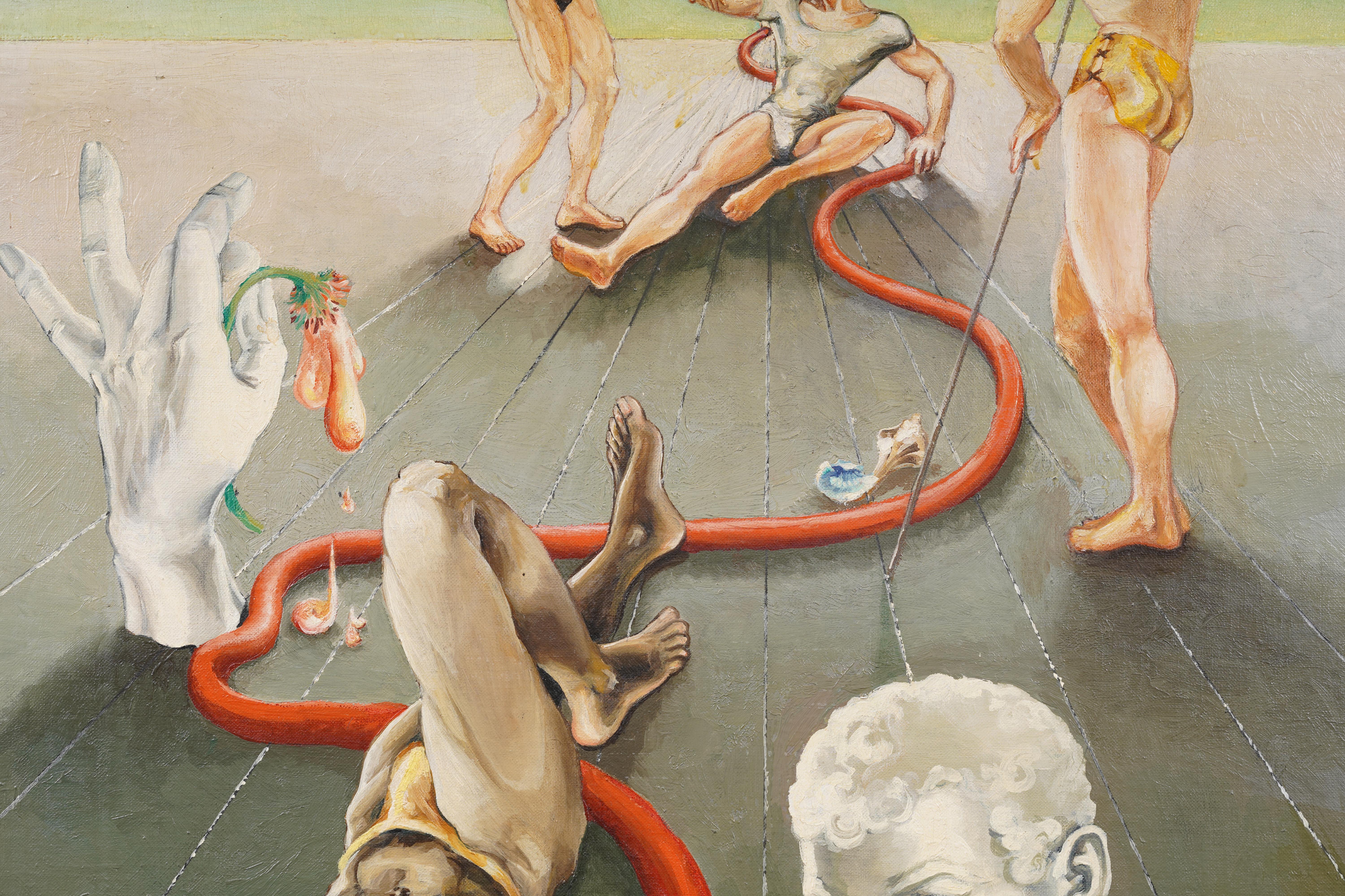 Antico dipinto ad olio del periodo modernista americano, nudo maschile, capolavoro surrealista in vendita 5