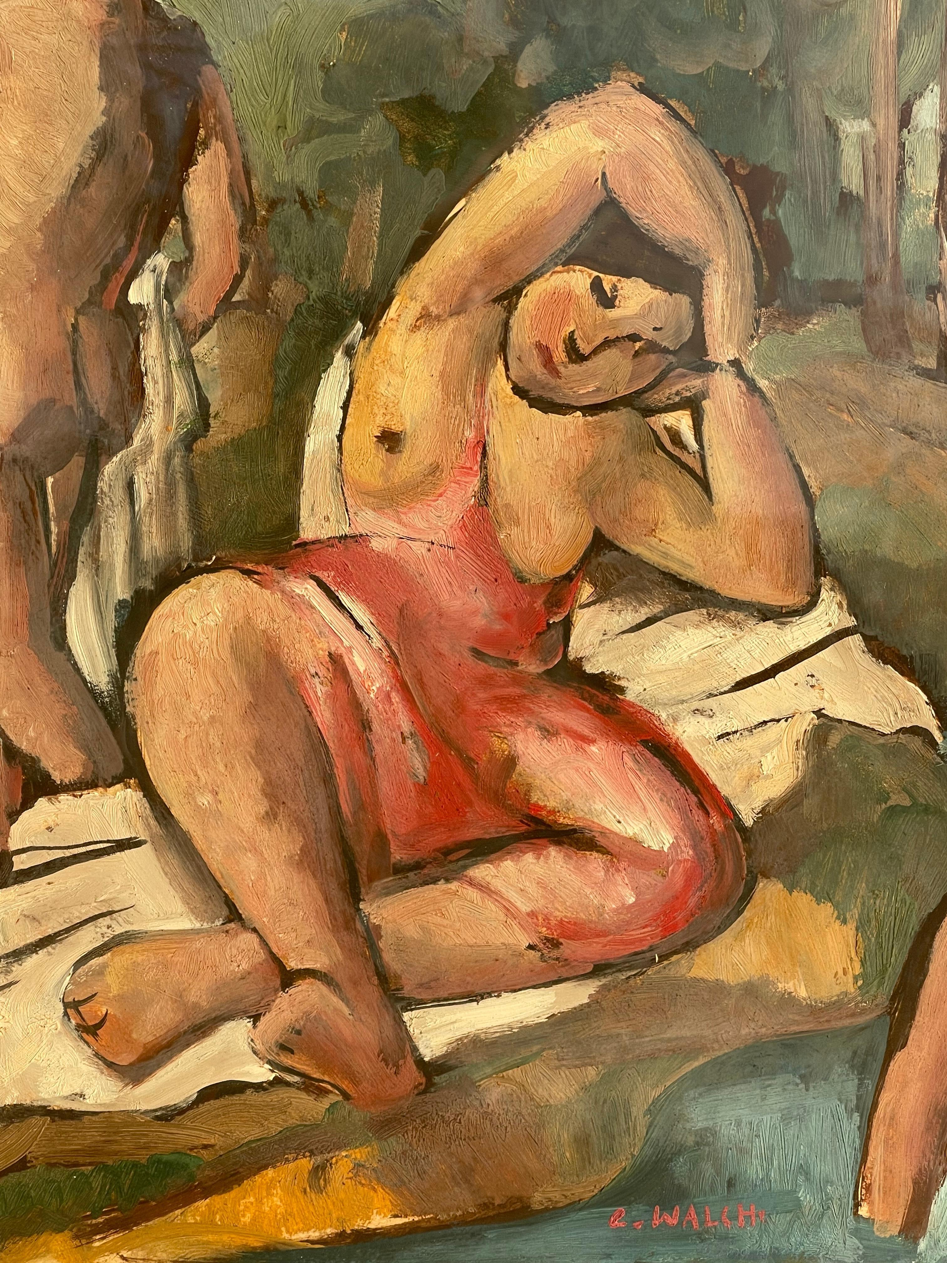 Charles WALCH (1896-1948) - Bathing In The River, Gouache In Excellent Condition For Sale In Beaune, FR