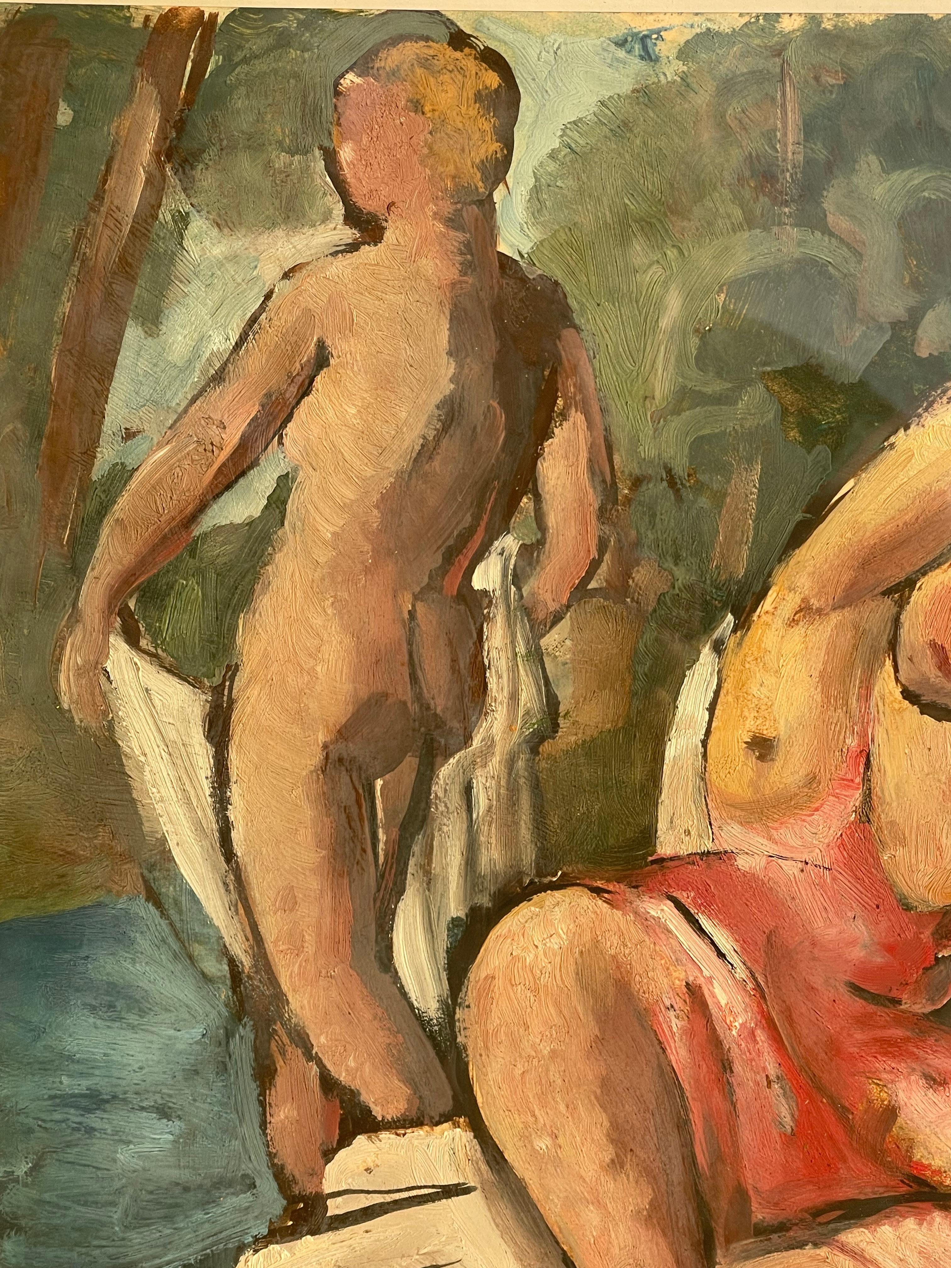 Paper Charles WALCH (1896-1948) - Bathing In The River, Gouache For Sale