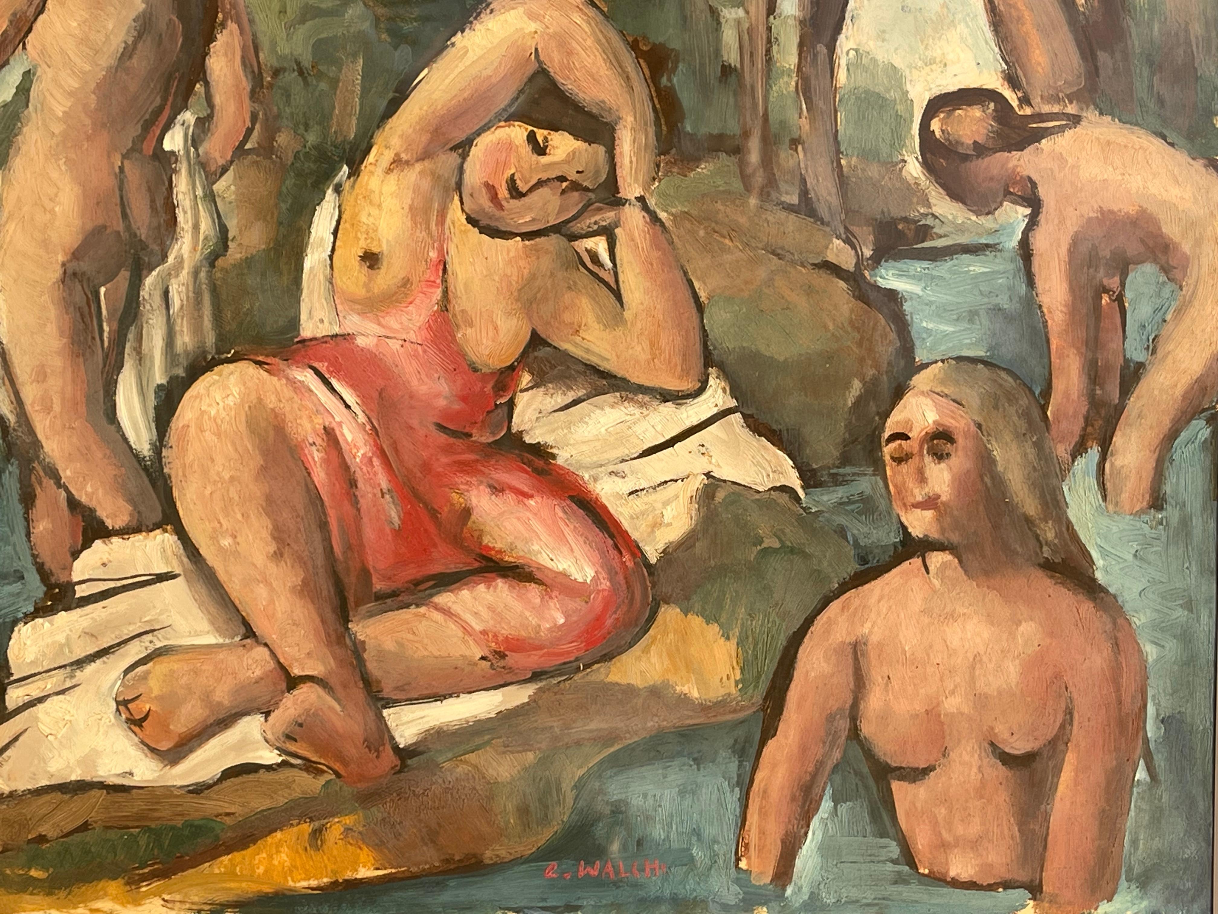 Charles WALCH (1896-1948) - Bathing In The River, Gouache en vente 1