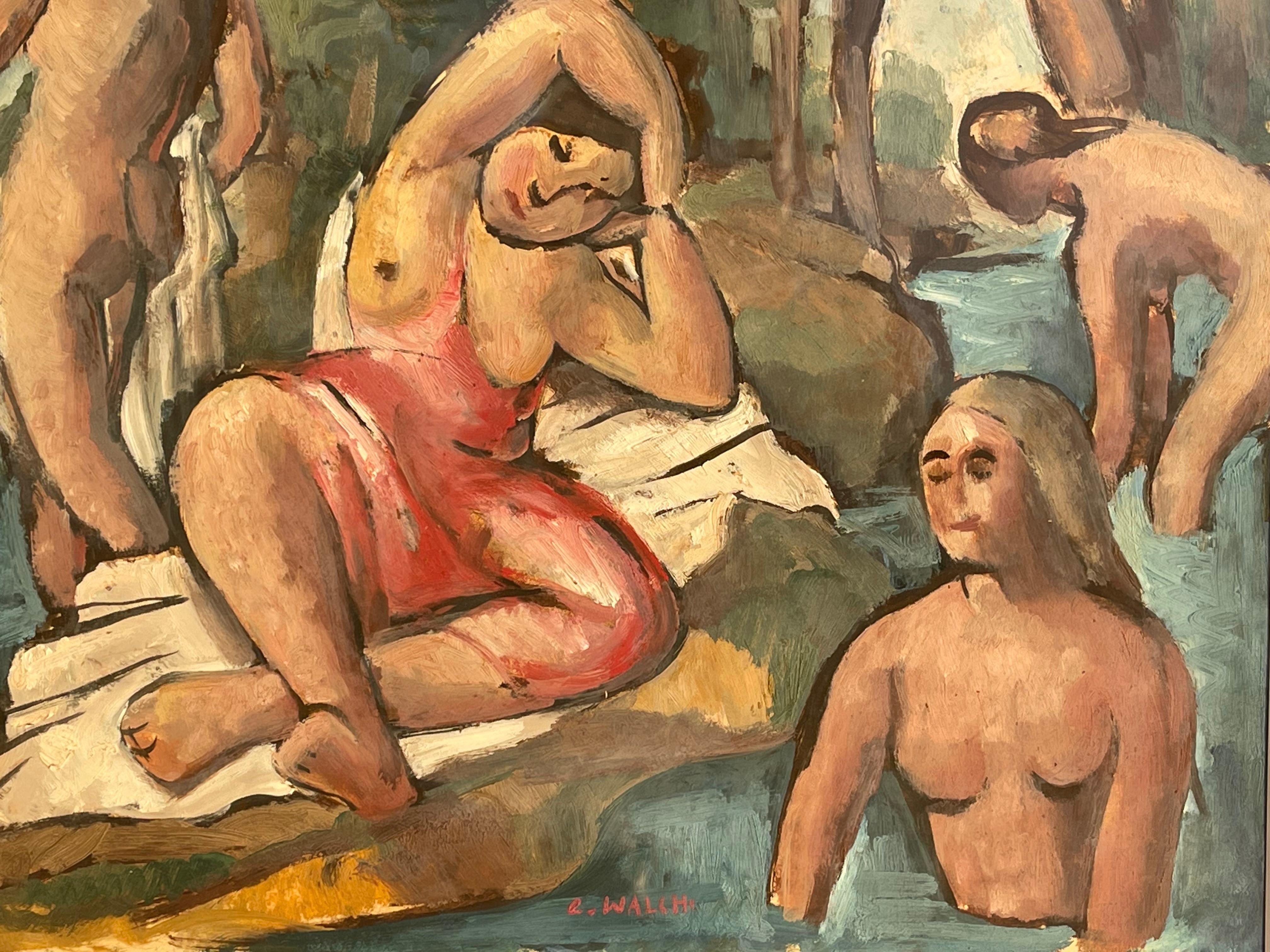 Charles WALCH (1896-1948) - Bathing In The River, Gouache For Sale 1