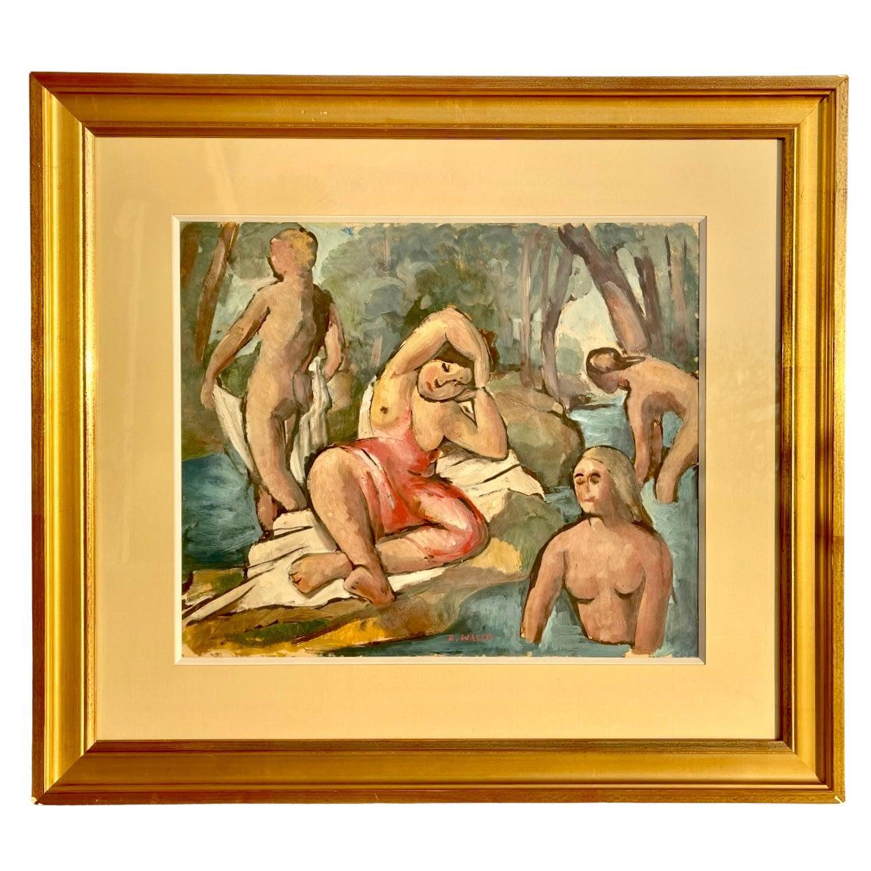 Charles WALCH (1896-1948) - Bathing In The River, Gouache For Sale