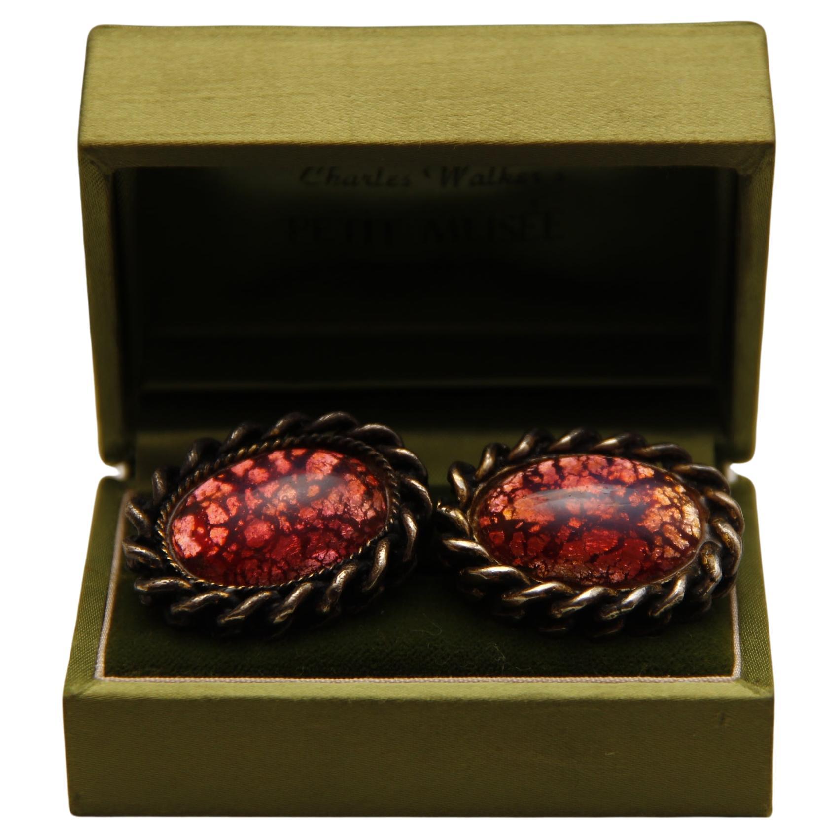 Charles Walker Moonstone Vintage Cufflinks with Sterling Silver for Petit Musee For Sale