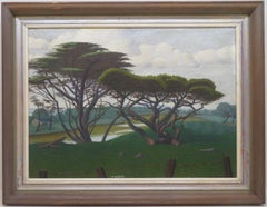 Irisches ORIGINAL Mitte des 20. Jahrhunderts pointillistisches Impasto-Ölgemälde Bäume Landschaft