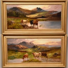 Oil Painting Pair by Charles Walter Oswald "Evening In the Highlands"