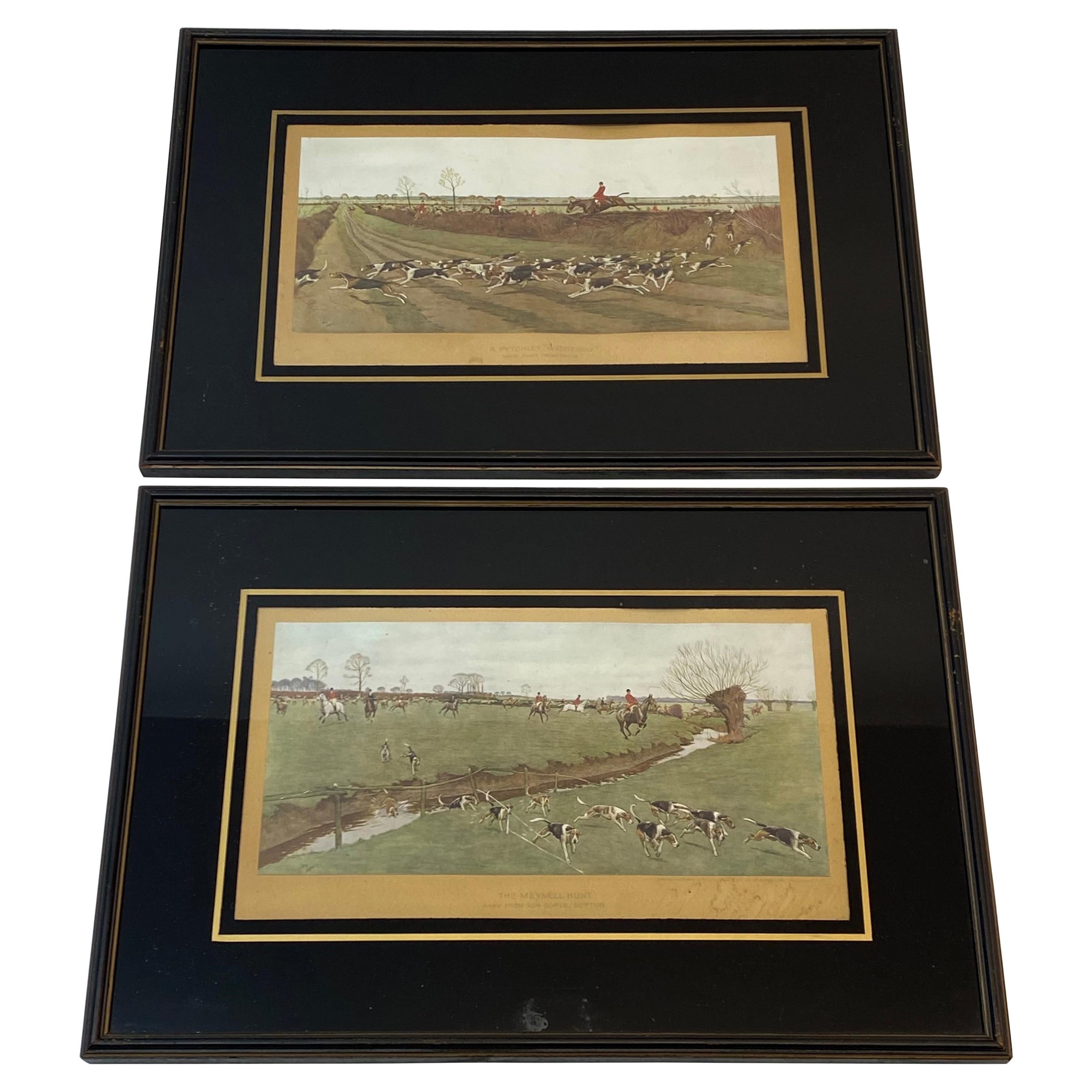 Charles Walter Simpson 19th Century Equestrian Fox Hunt Lithographs Framed