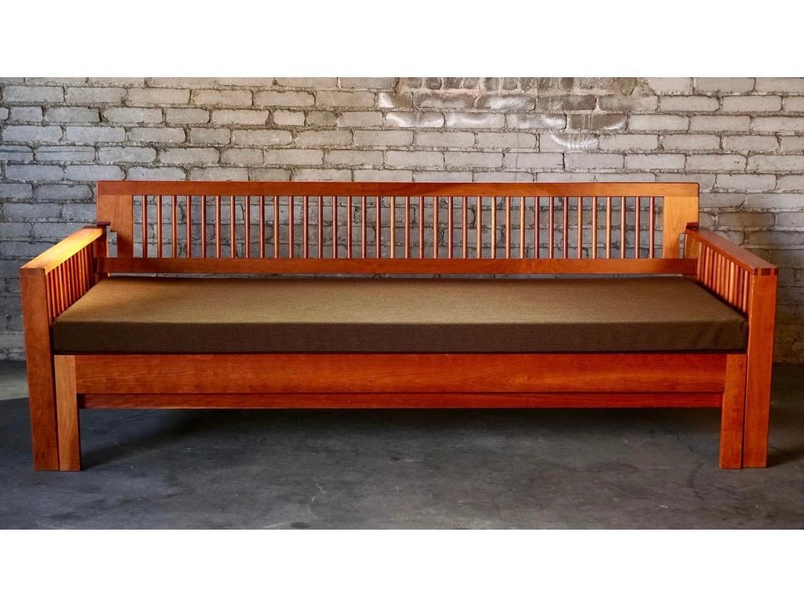 Coveted 1990s Charles Webb daybed sofa with great versatility and better comfort. Easy to pullout / pull-out and close and the mattress is soft yet supportive. Comes apart for ease a movement. Age appropriate condition with some light piling on