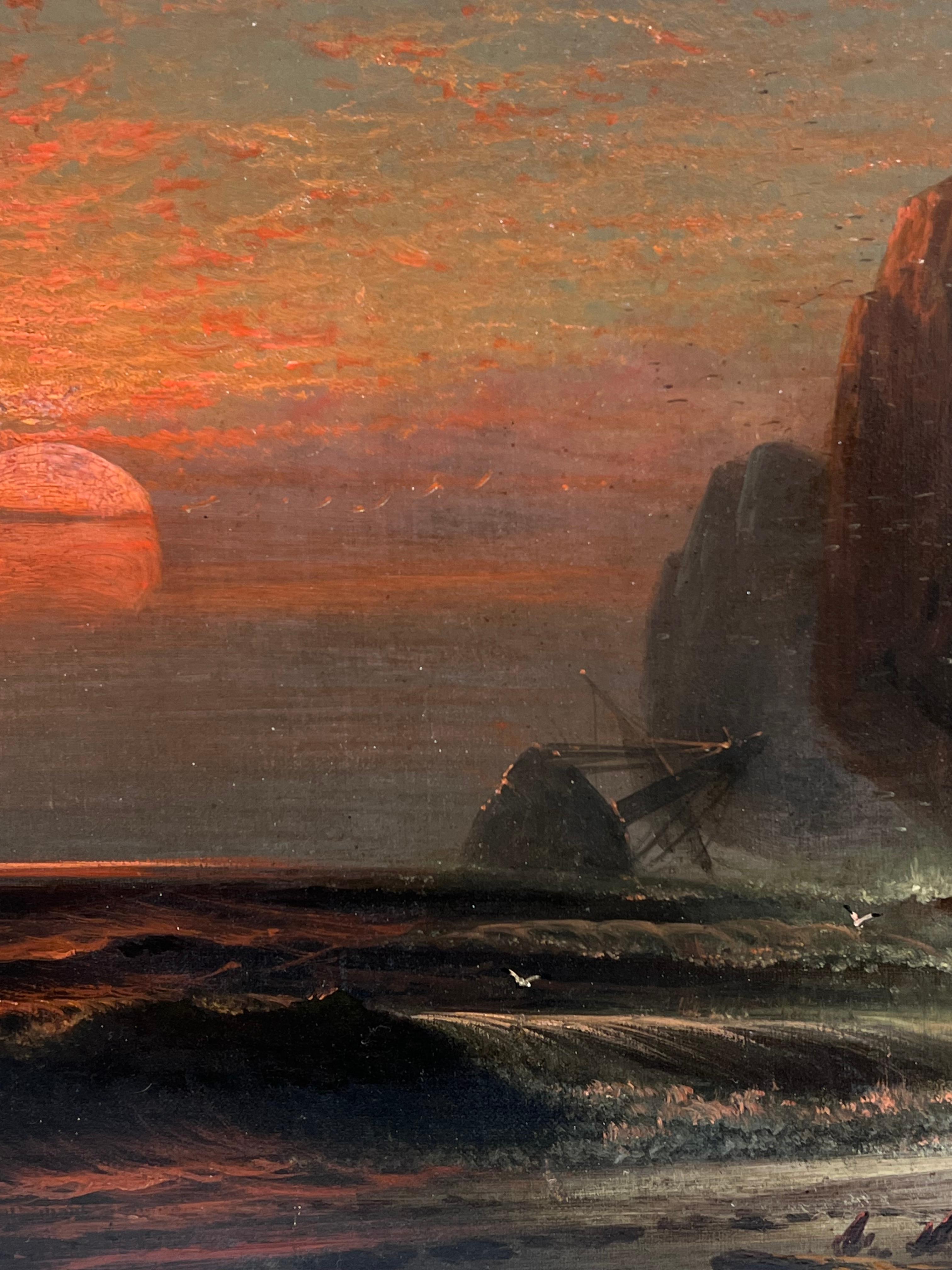 Feine sehr große 19. Jahrhundert Englisch Marine Ölgemälde Wreckers Sunset Coast (Viktorianisch), Painting, von Charles Webster