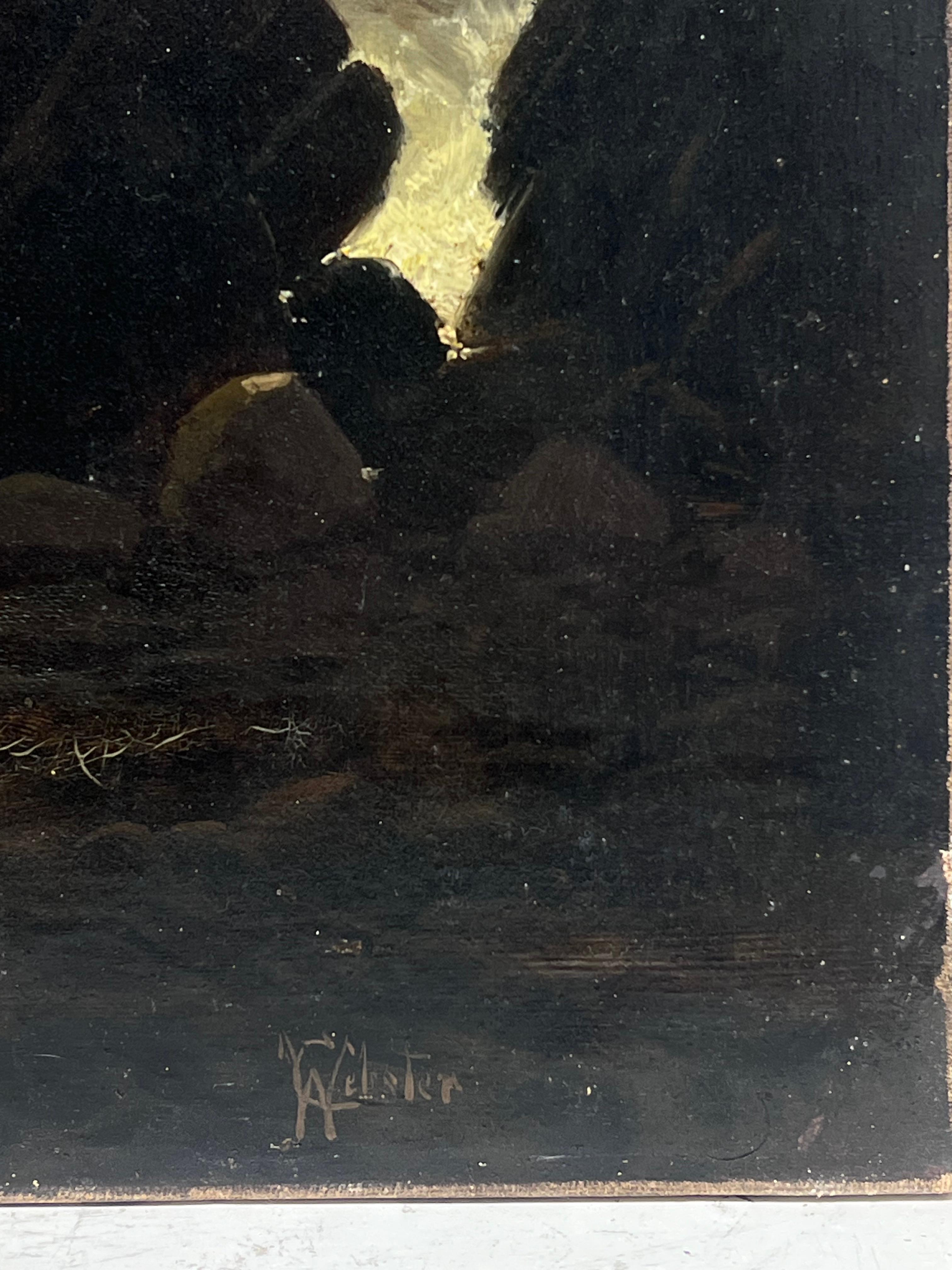 Feine sehr große 19. Jahrhundert Englisch Marine Ölgemälde Wreckers Sunset Coast (Schwarz), Landscape Painting, von Charles Webster