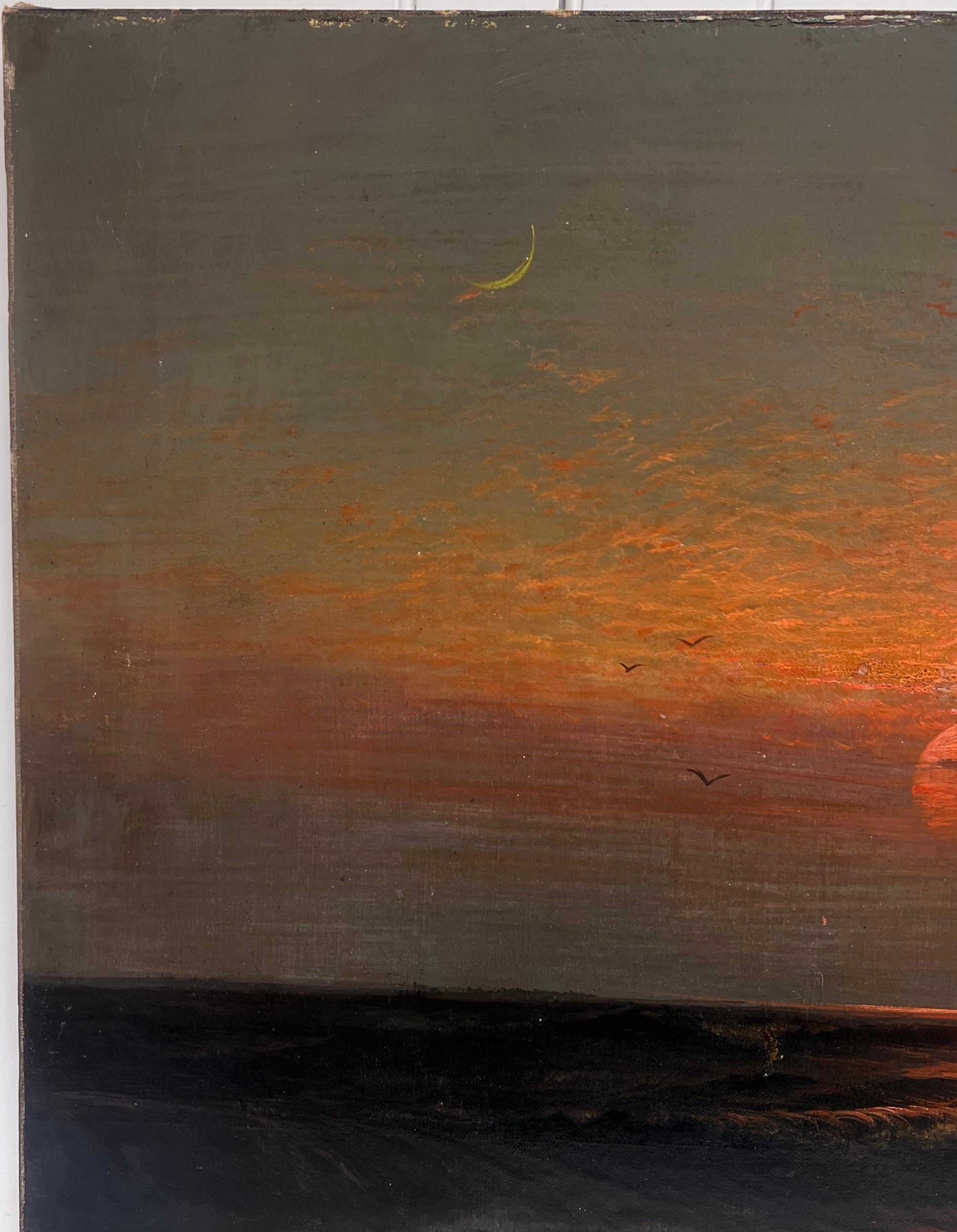 Feine sehr große 19. Jahrhundert Englisch Marine Ölgemälde Wreckers Sunset Coast im Angebot 2