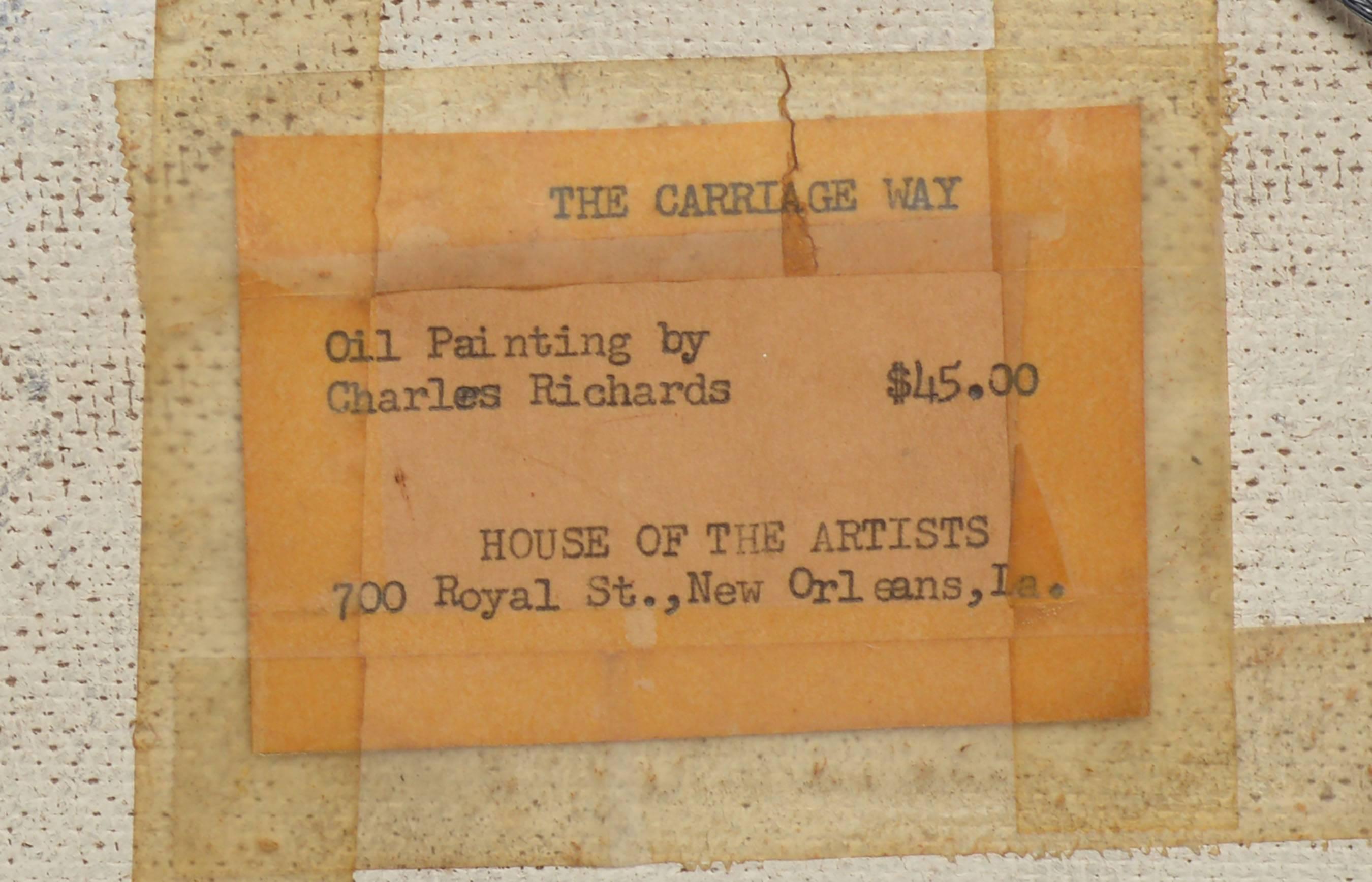 House of the Artists, Royal Street, View of New Orleans by Charles Richards - Gray Landscape Painting by Charles Whitfield Richards