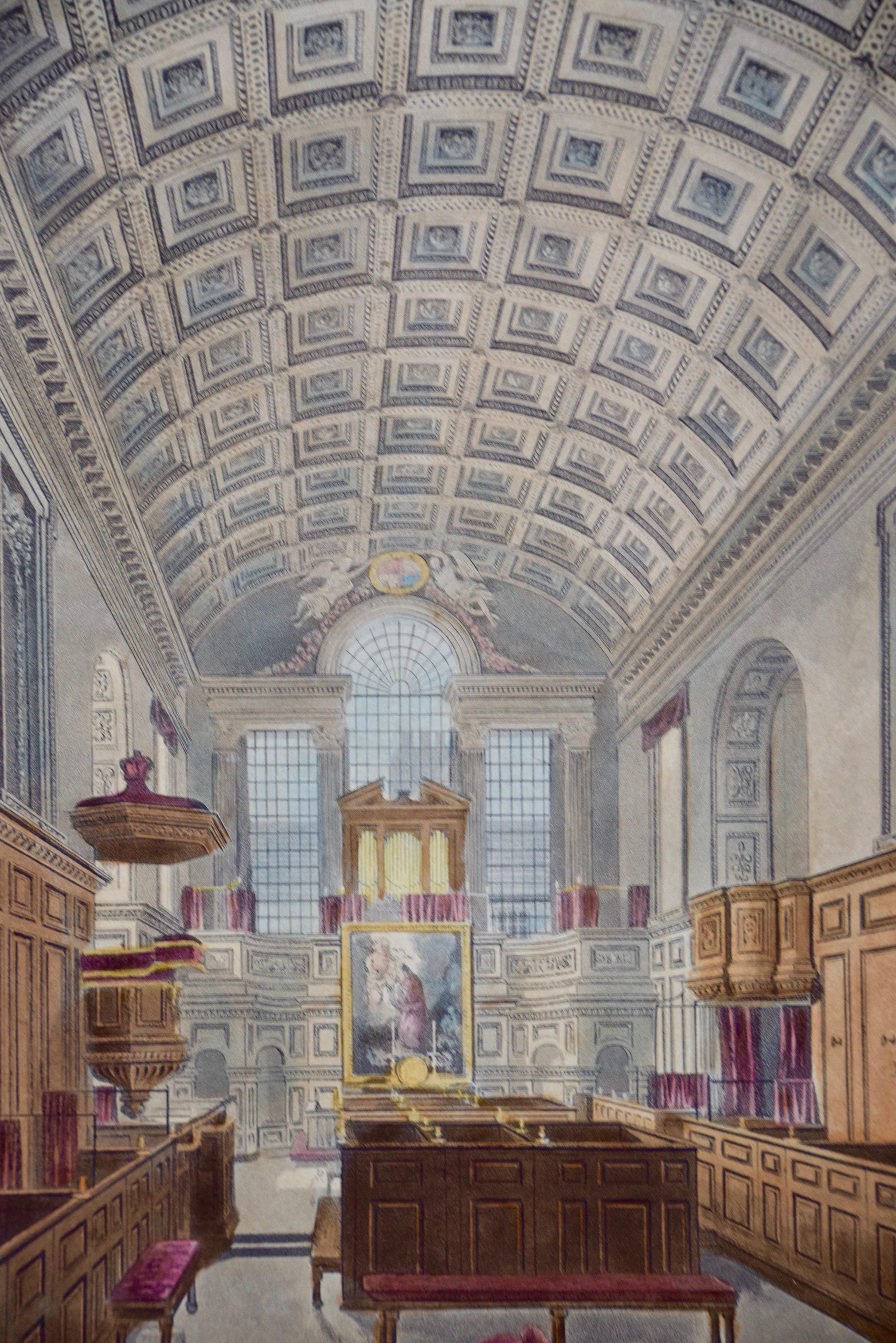 The German Chapel in St. James Palace, Gravure à la main du 19e siècle   - Victorien Print par Charles Wild