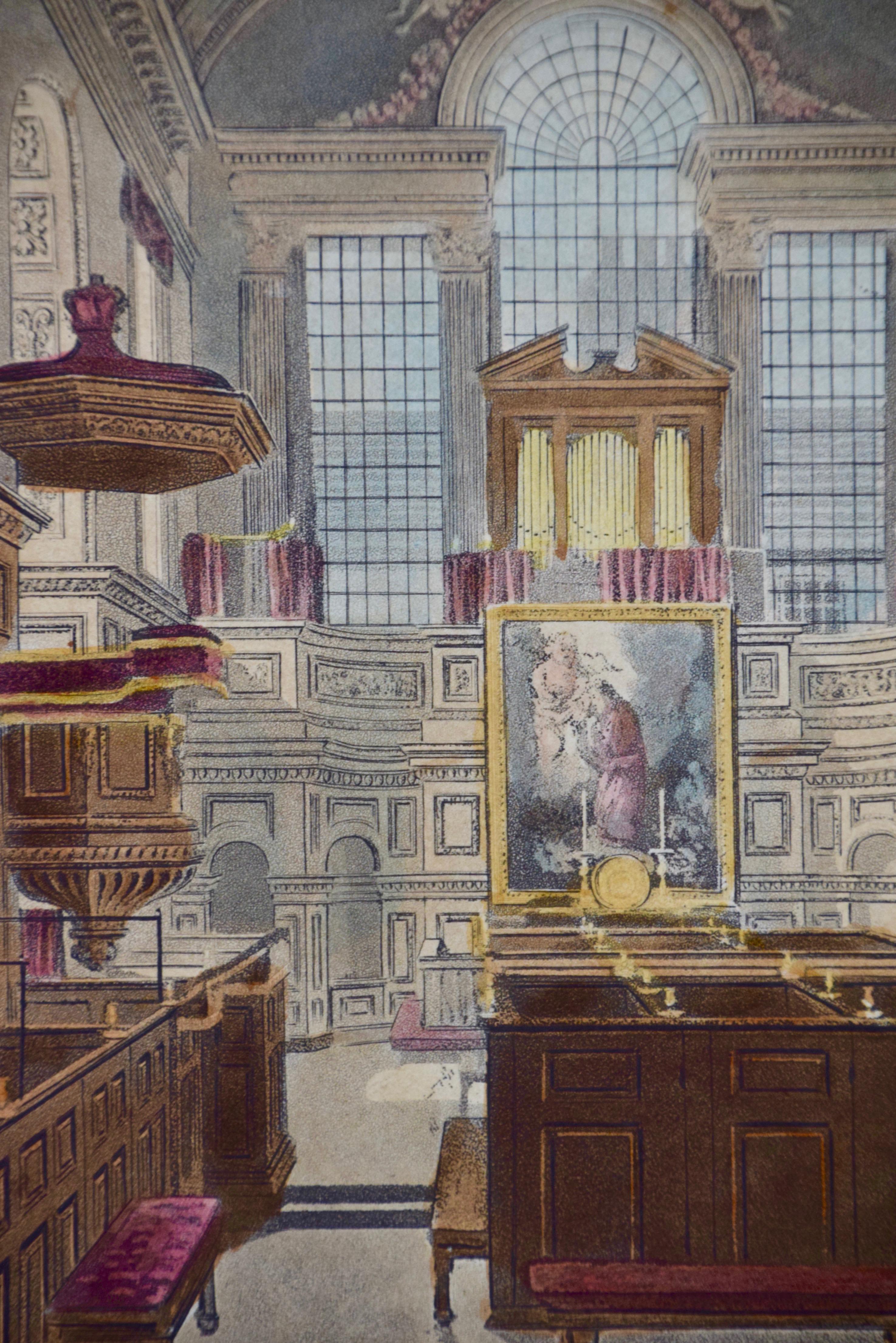 The German Chapel in St. James Palace, Gravure à la main du 19e siècle   - Gris Print par Charles Wild