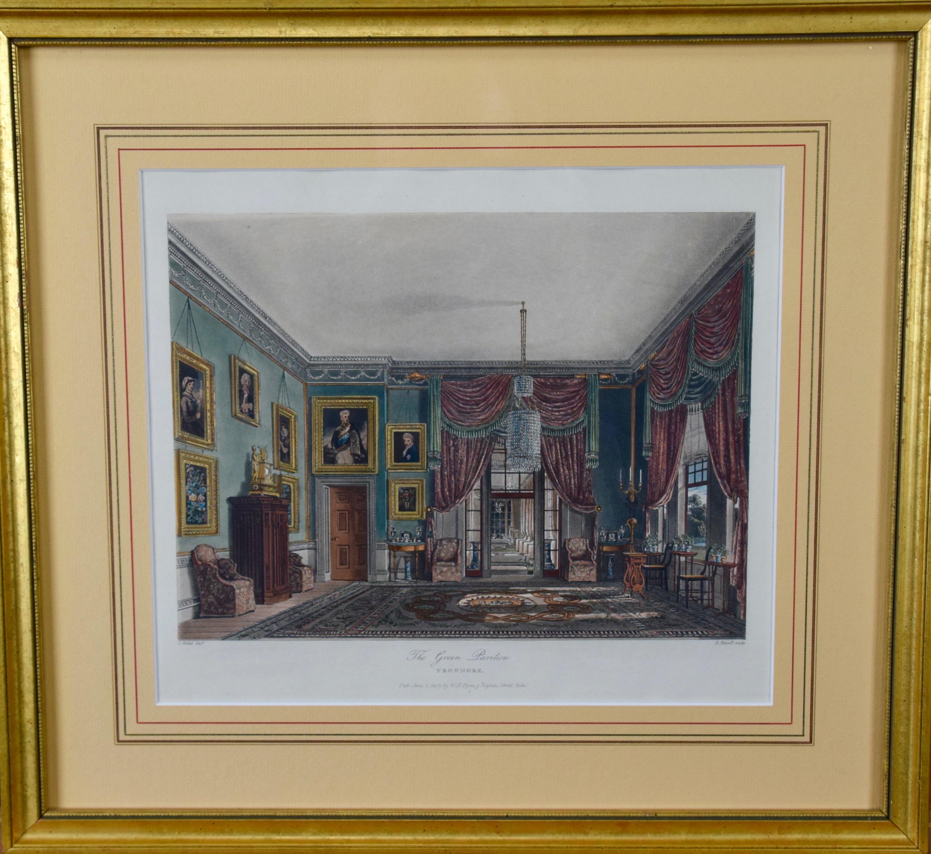 Quatre gravures colorées à la main du 19ème siècle représentant des résidences royales anglaises en vente 7